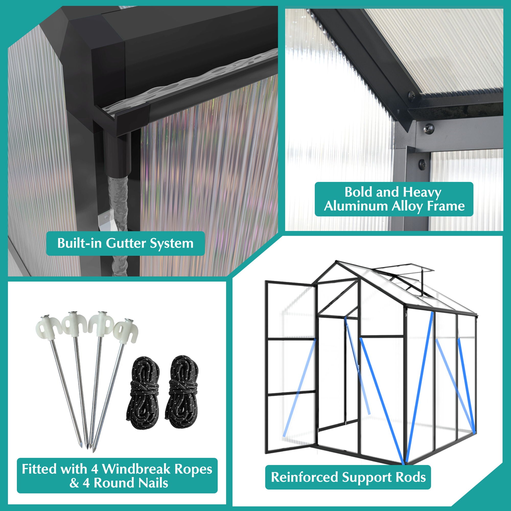 Gain Height Windproof Greenhouse With Raised Base