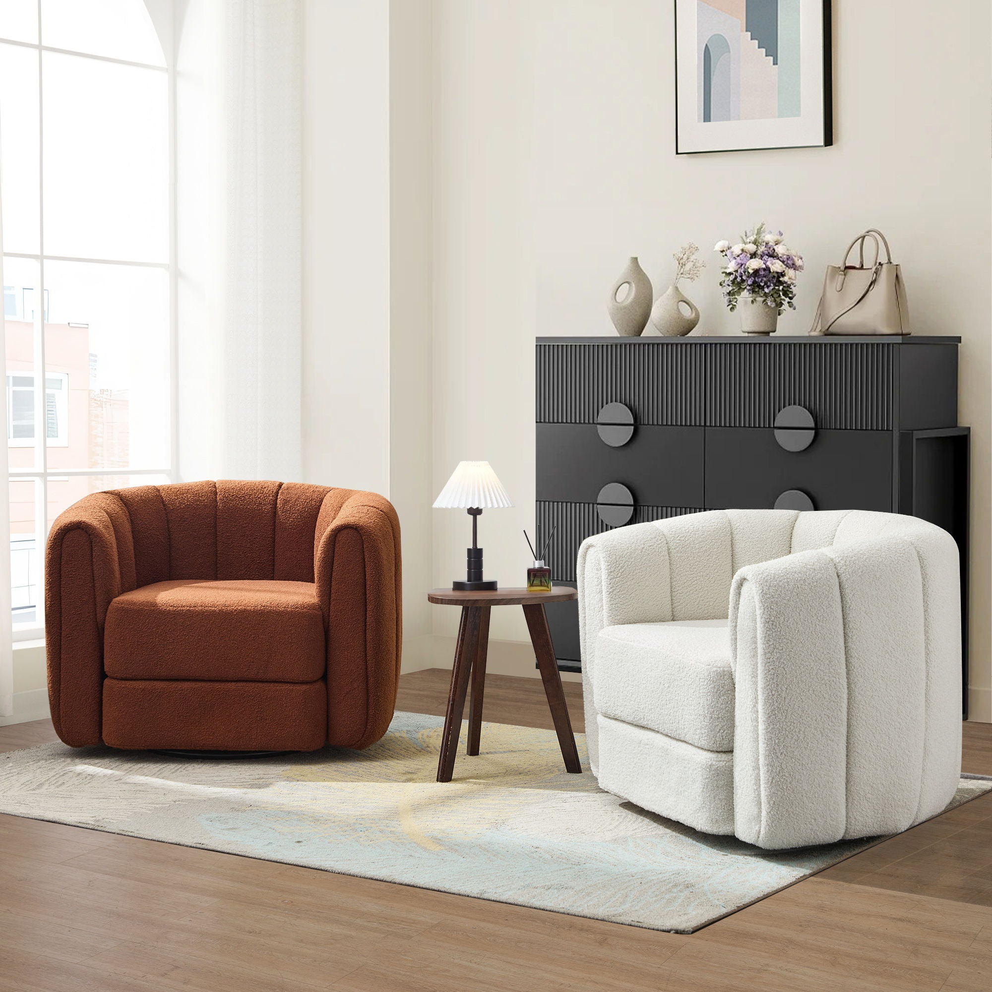 Swivel Accent Chair Wide Upholstered For Living Room