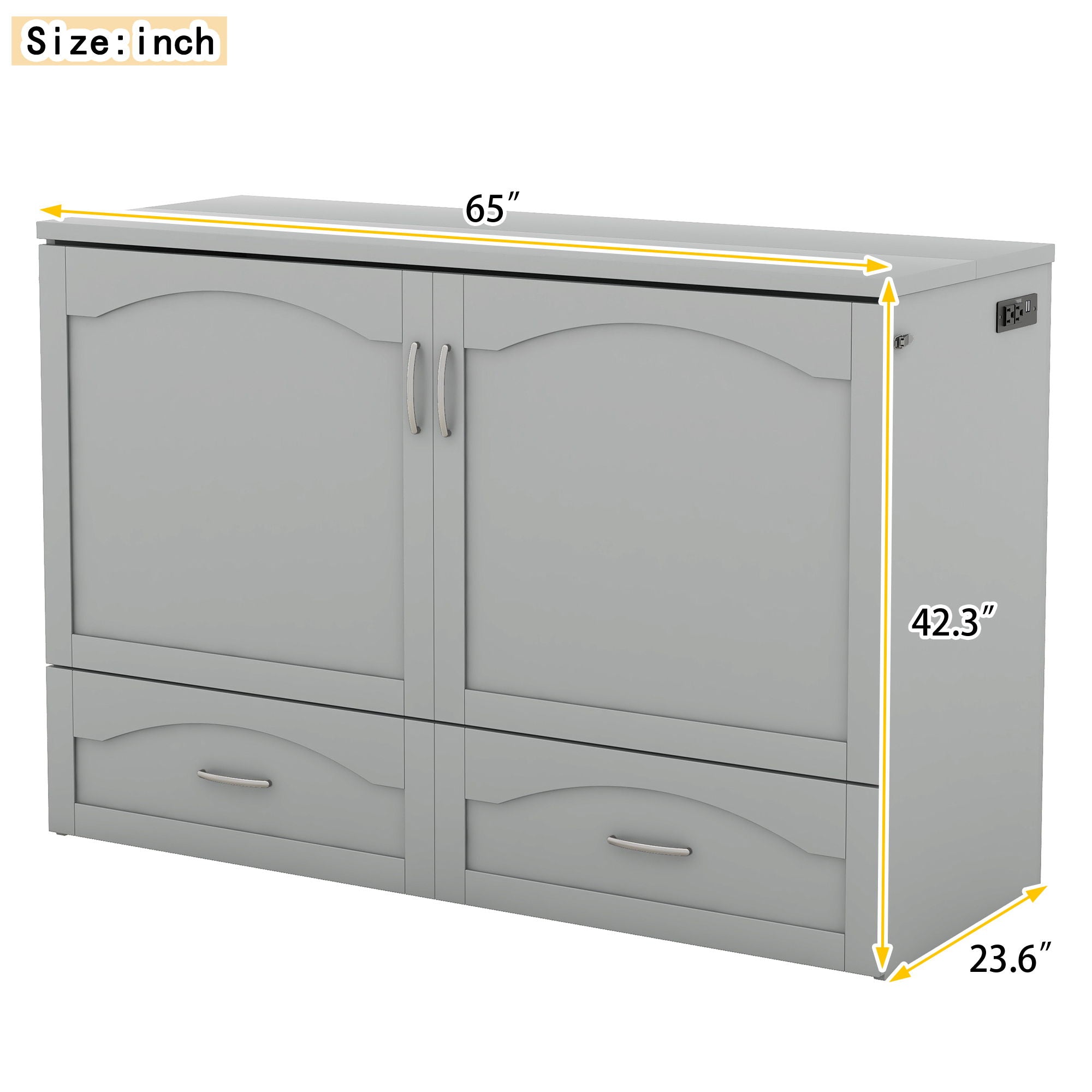 Murphy Wall Bed With Drawer And A Set Of Sockets & USB Ports, Pulley Structure Design
