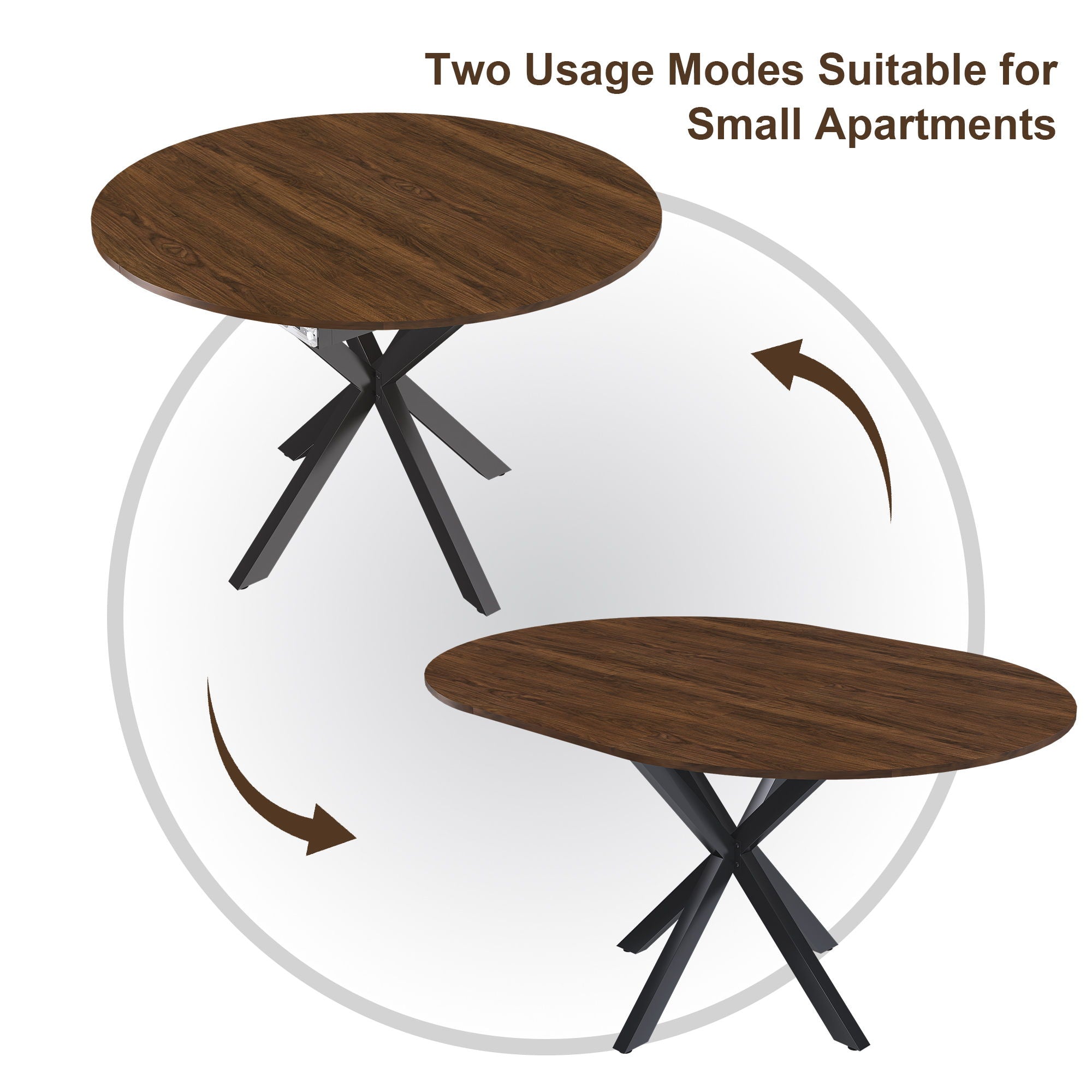 Retractable Dining Table, Round Extendable 6 Person Table - Walnut