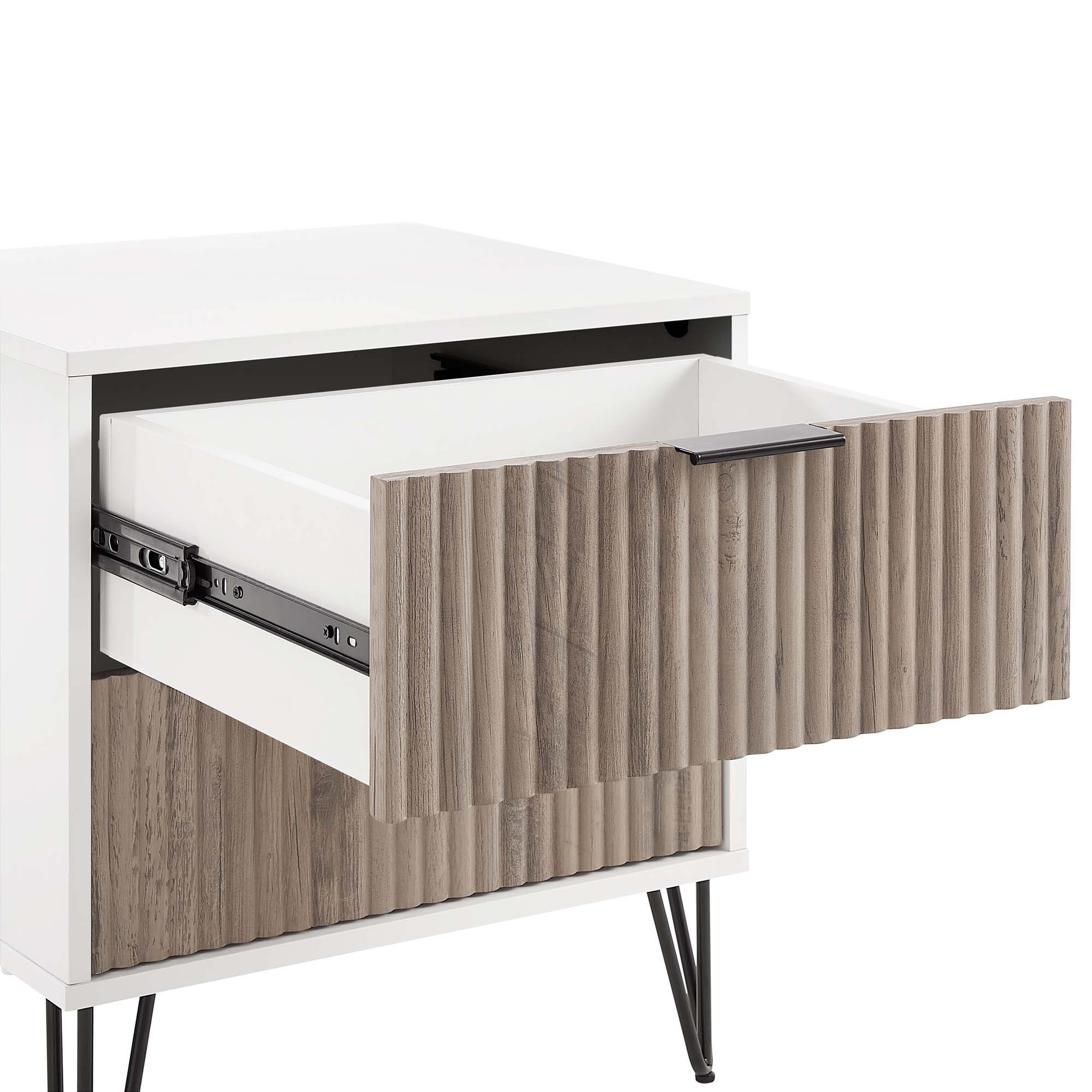 Dumbo - Fluted Nightstand With 2 Drawers - Gray / White