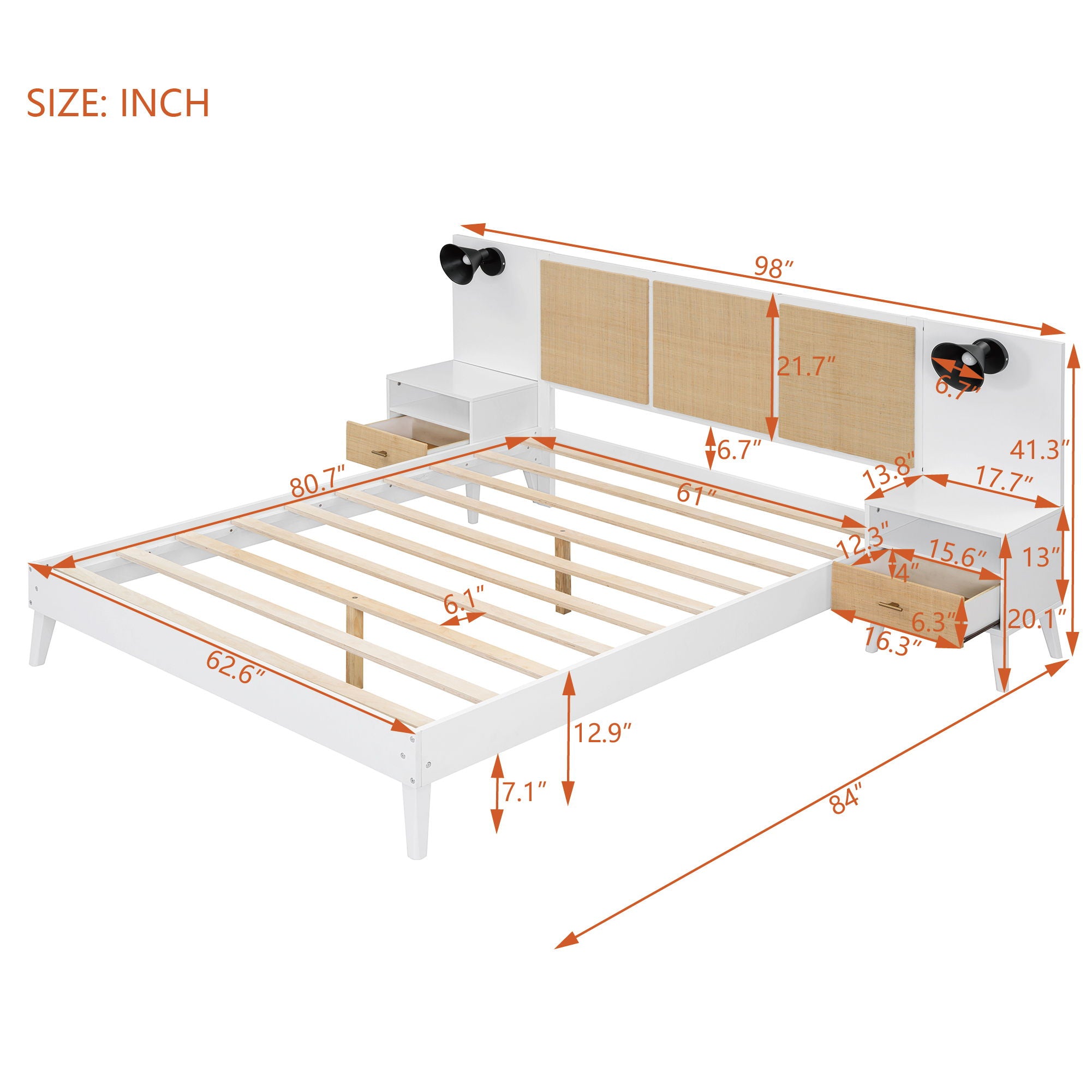 Bed Frame With 2 Nightstands Elegant Design With Lamps
