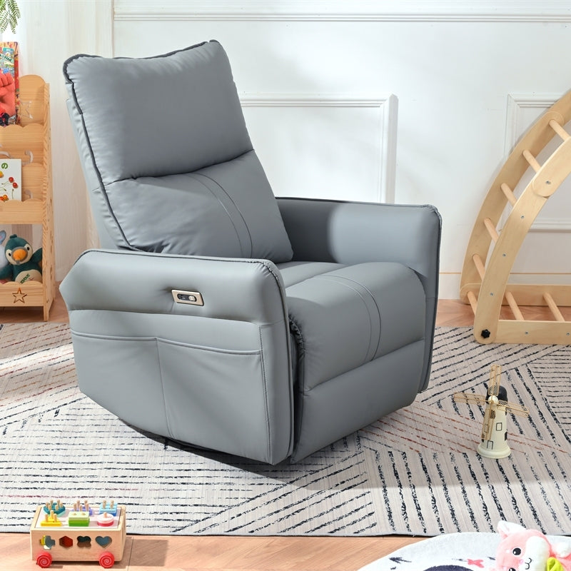 Power Swivel Rocker Recliner Chair for Adults, 270° Swivel Rocking Recliner Chair,Electric Small Recliners for Small Spaces, Single Sofa Recliner for Living Room, Bedroom,RV (Blue-gray+270° Swivel)