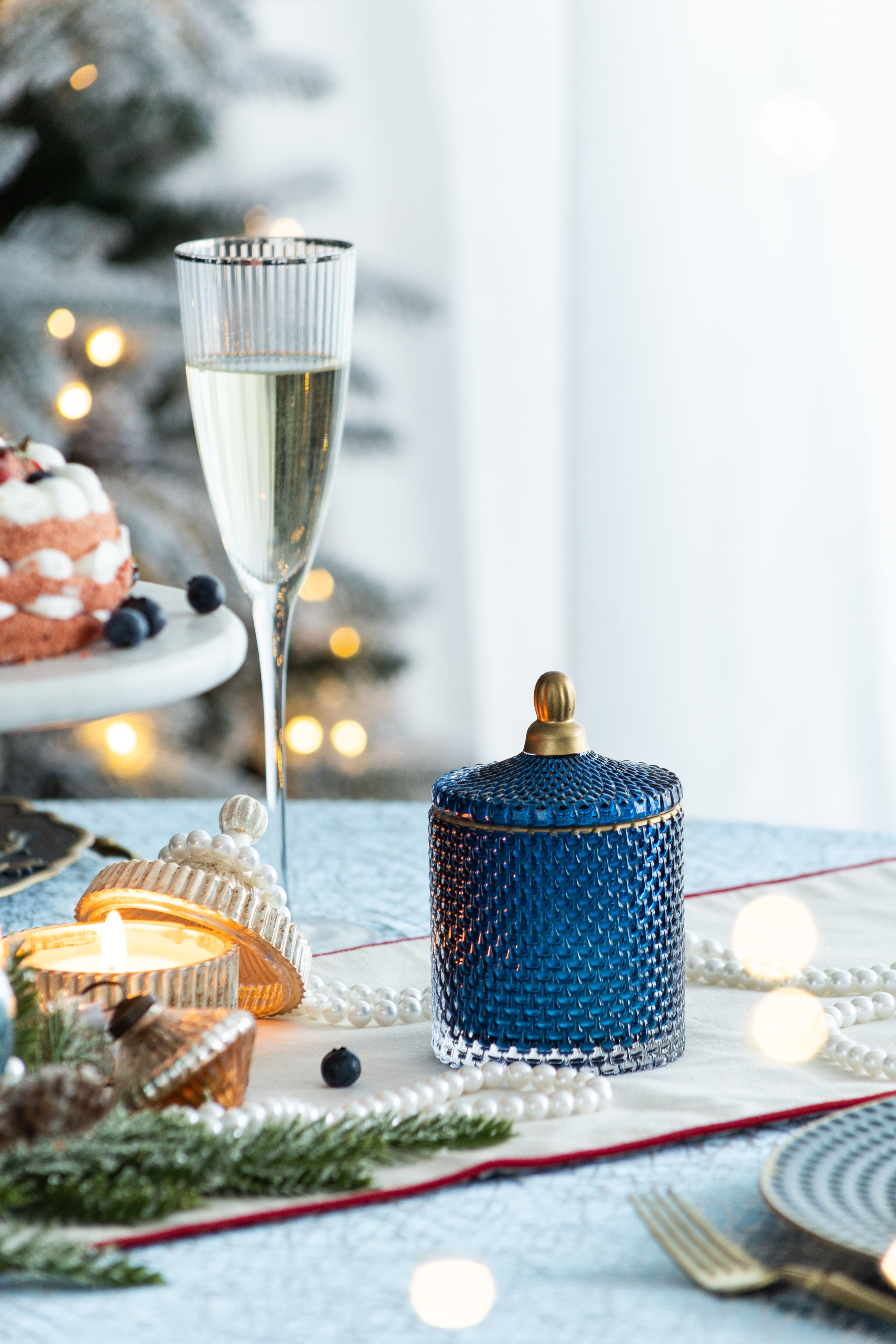 Glass Candy Jar With Lid, Christmas Candy Jar Containers (Set of 2) - Gold / Blue