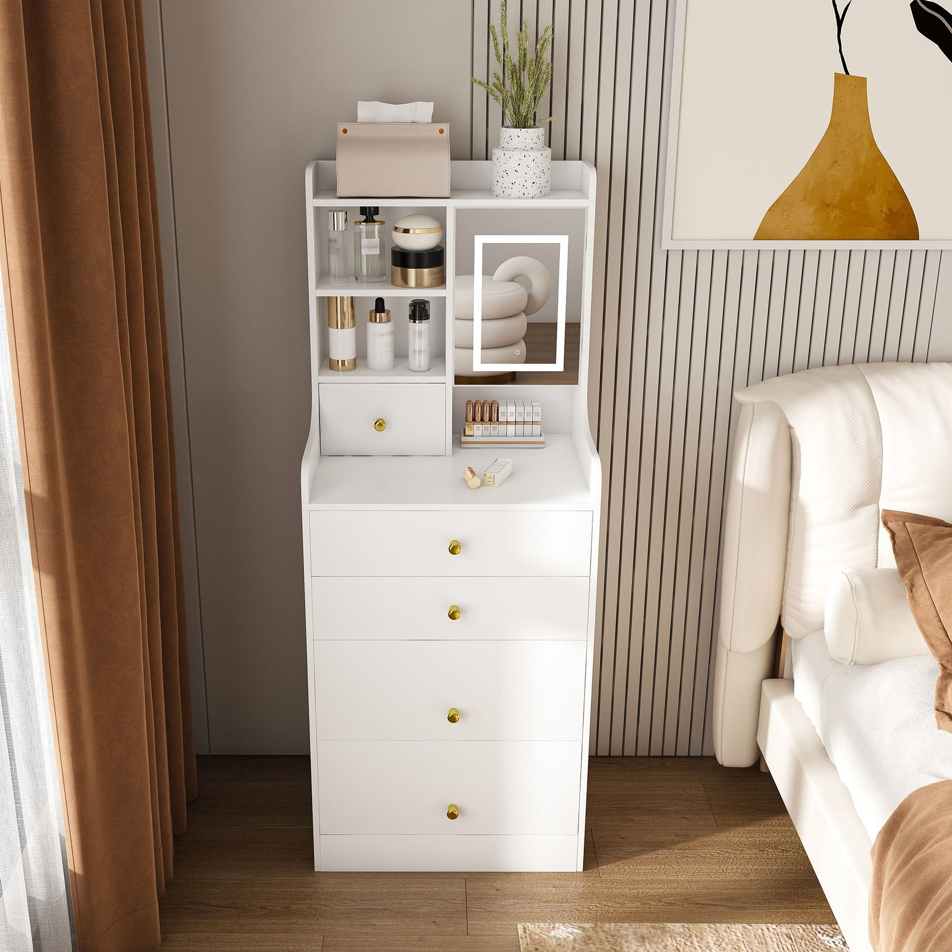 3 In 1 Dressing Table With LED Mirror & Storage Stool, Compact Makeup Vanity - White - Best Buy Furniture