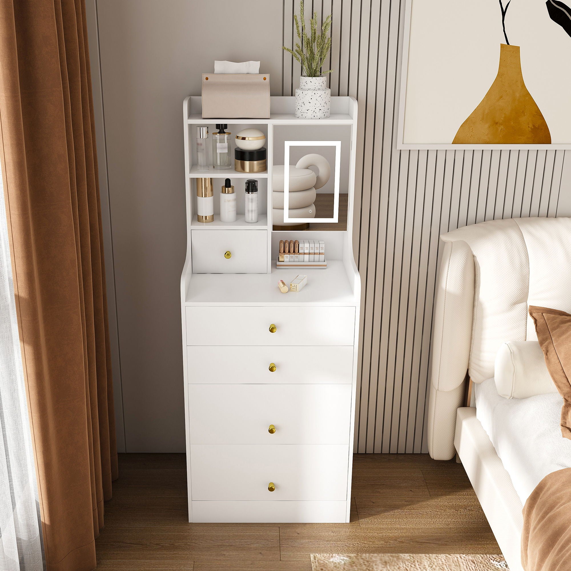 3 In 1 Dressing Table With LED Mirror & Storage Stool, Compact Makeup Vanity - White - Best Buy Furniture