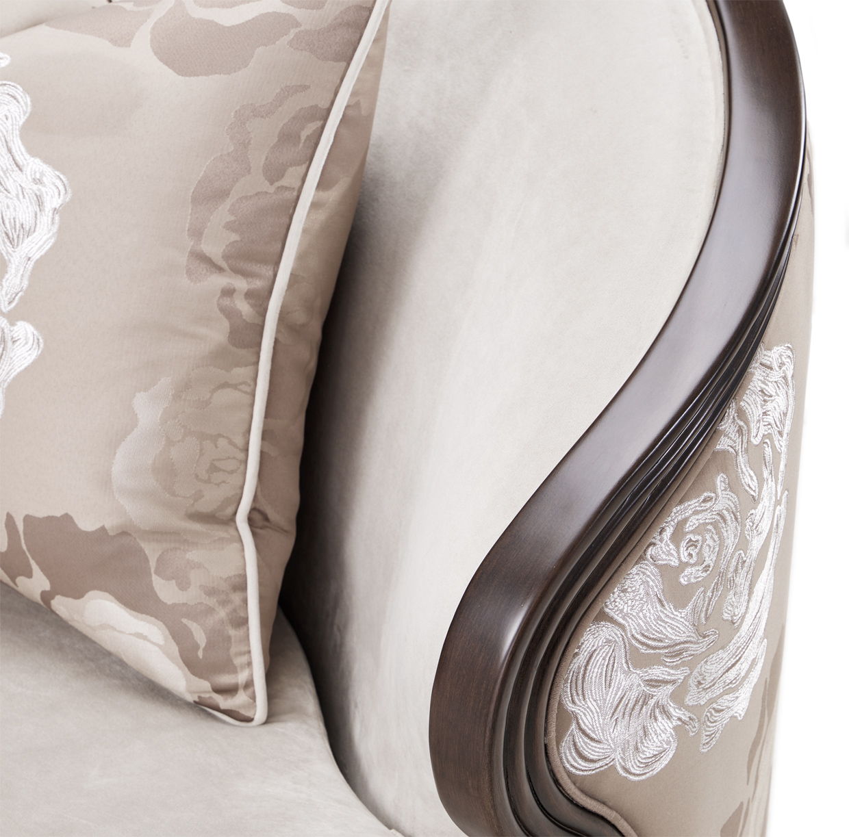 Camellia Field - Velvet Matching Chair - Beige / Dark Brown