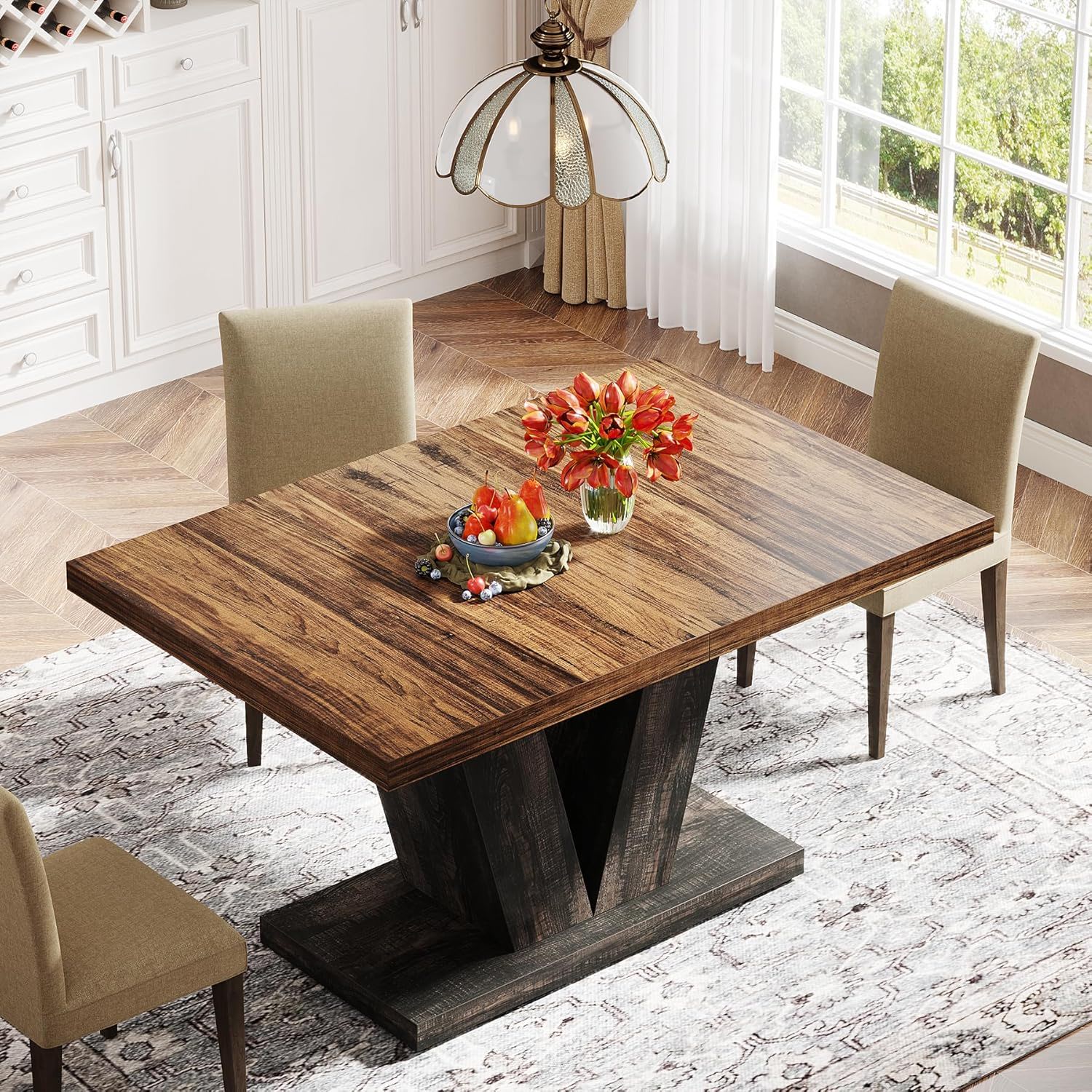 Dining Table With Pedestal Base For 4 - 6 People