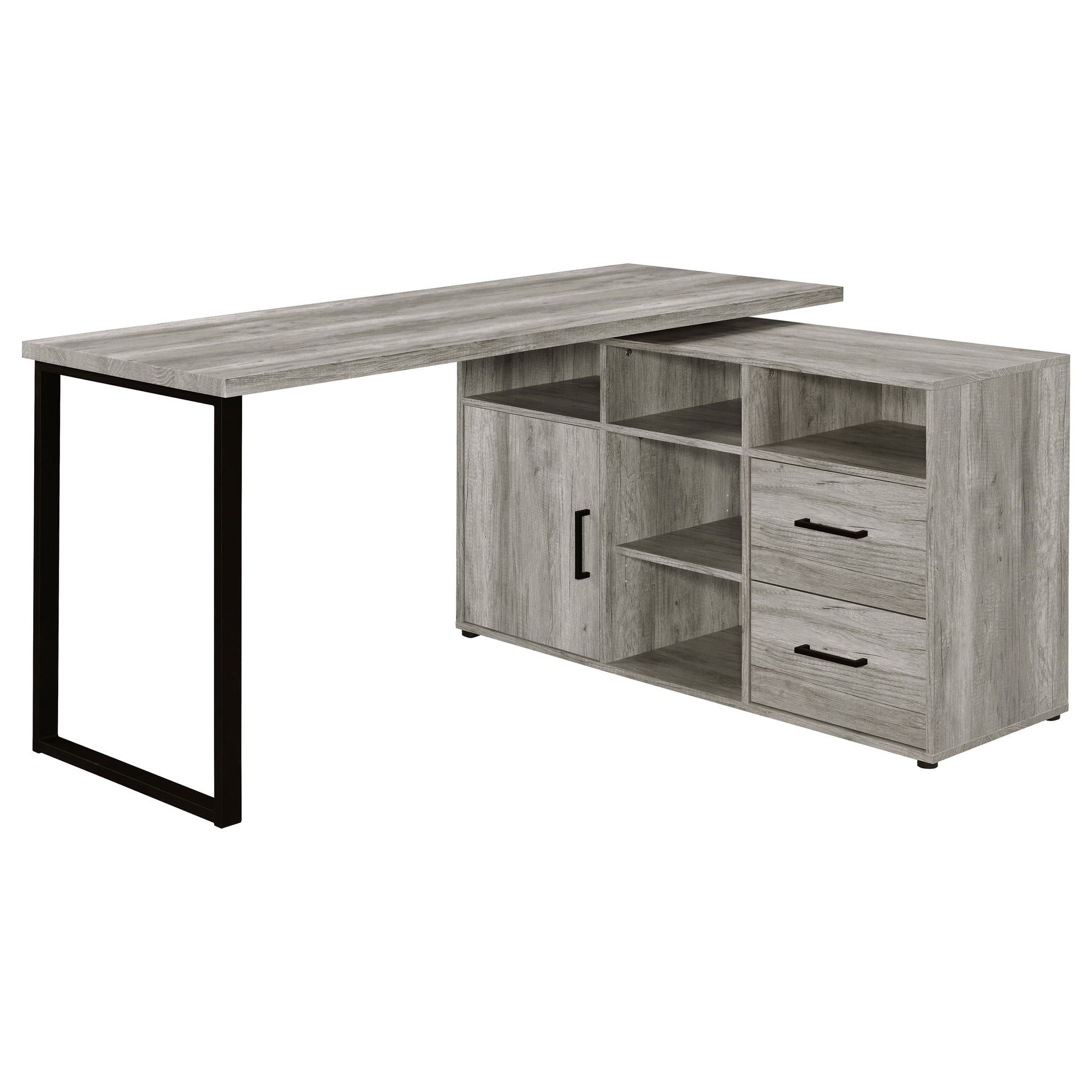 Corrado - L-Shape Office Desk With Storage - Gray
