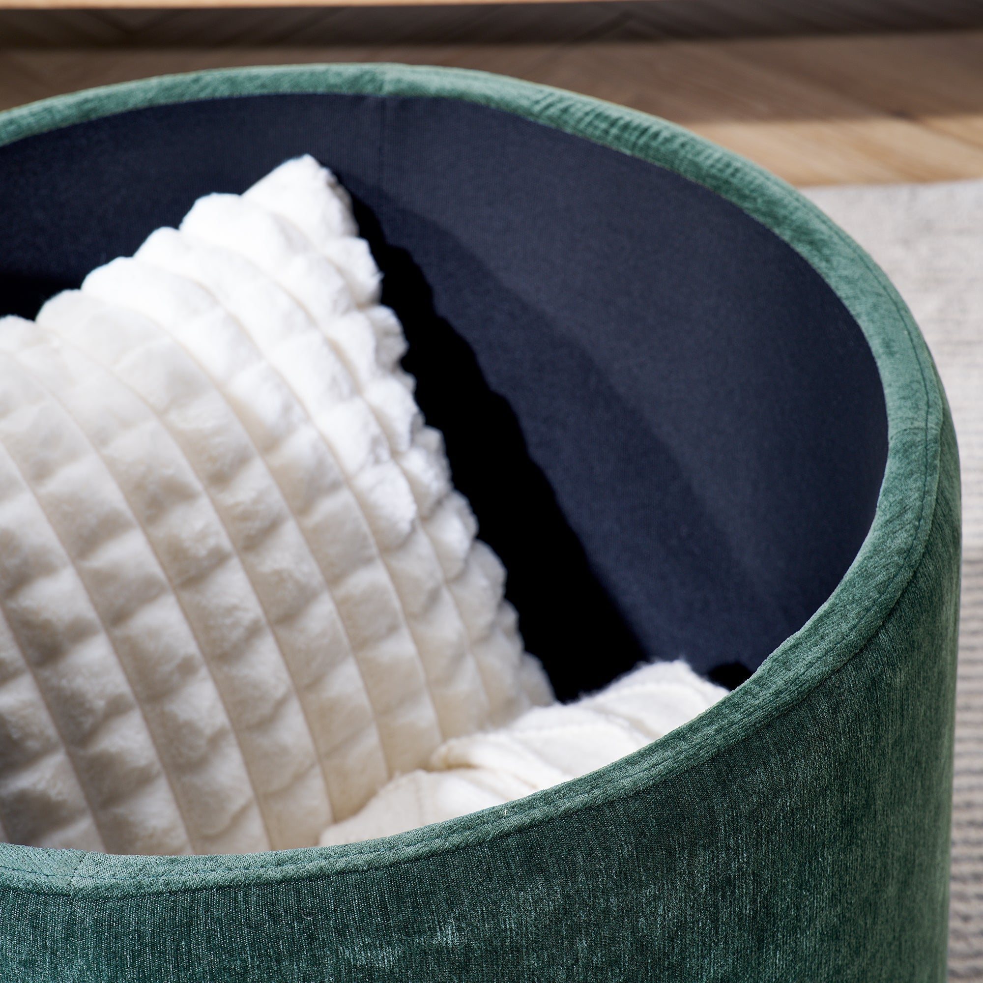 Classic Style 2-Piece Round Chenille Storage Ottoman Set with Drum Shaped Stool