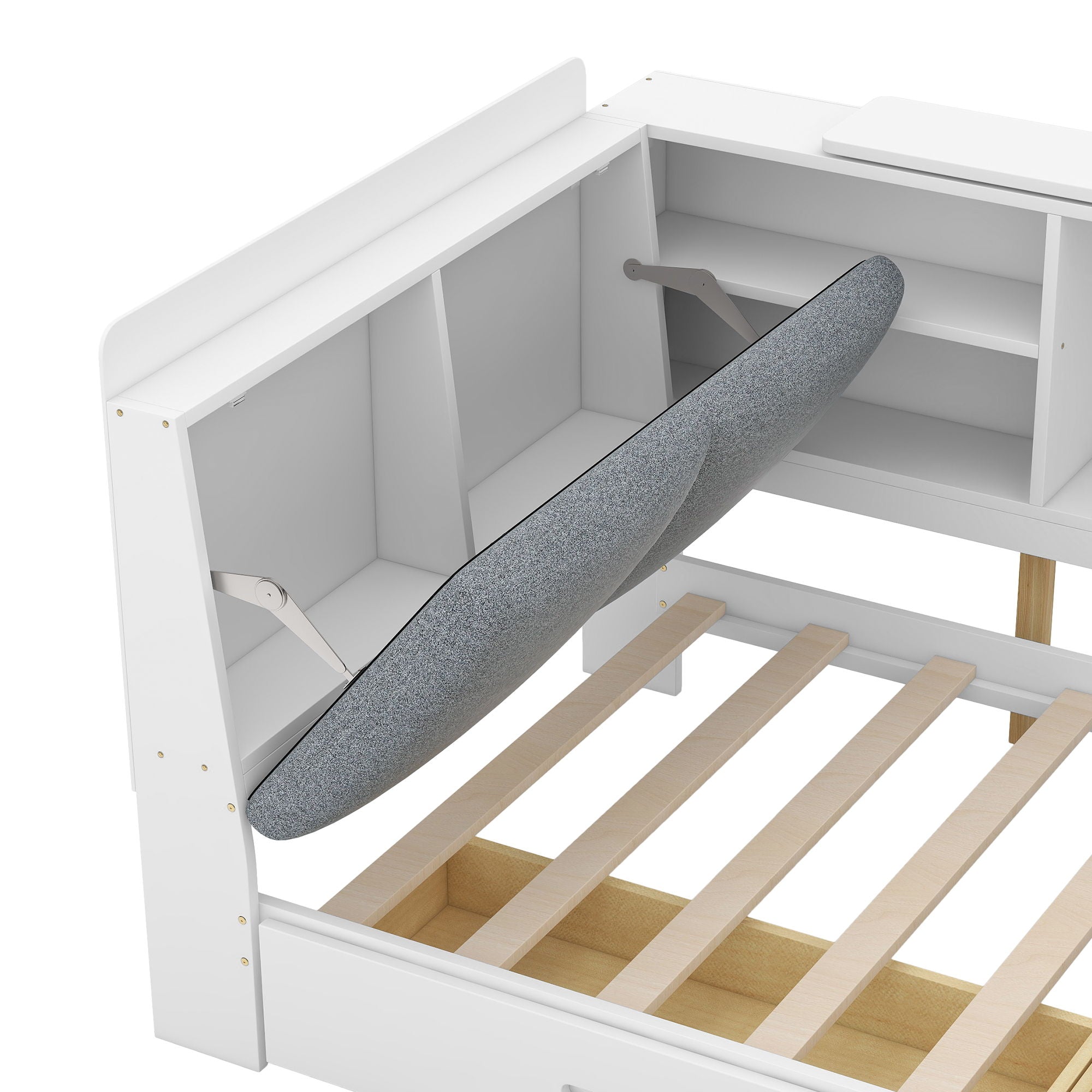 Platform Bed With Storage Headboard, Shelves And 2 Drawers