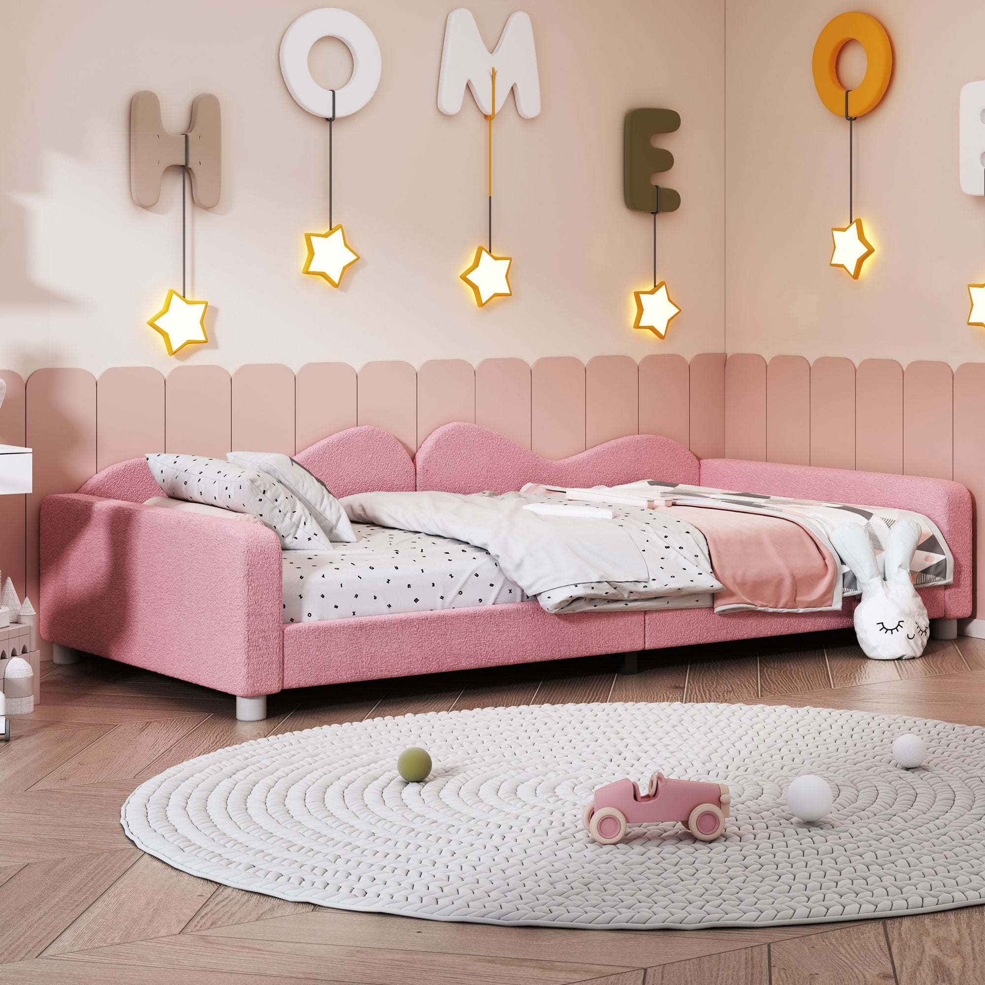 Upholstered Daybed, Sherpa Fabric Sofabed With Cloud-Shaped Backrest