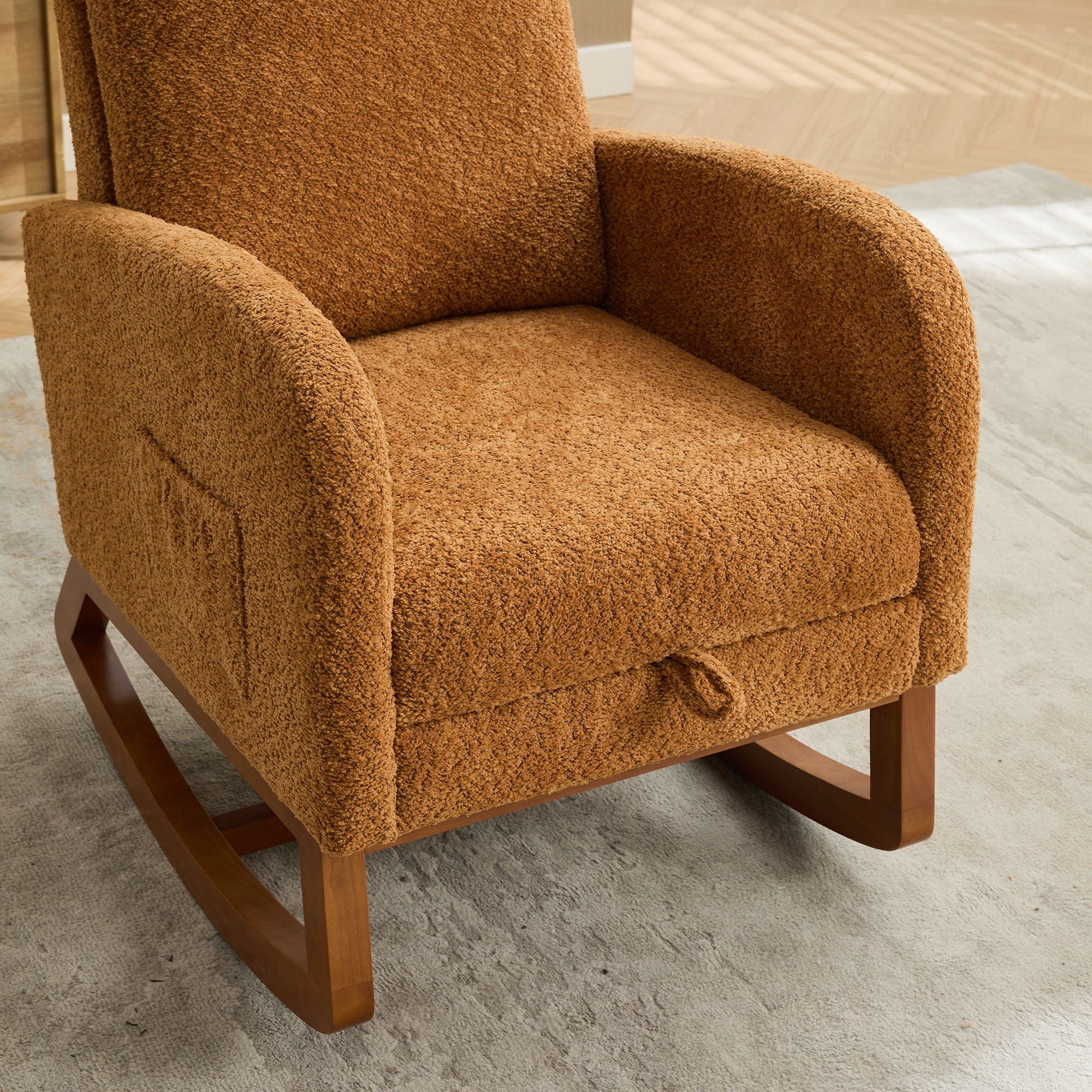 High Back Glider Rocking Chair With Retractable Footrest And Rubber Wood Legs