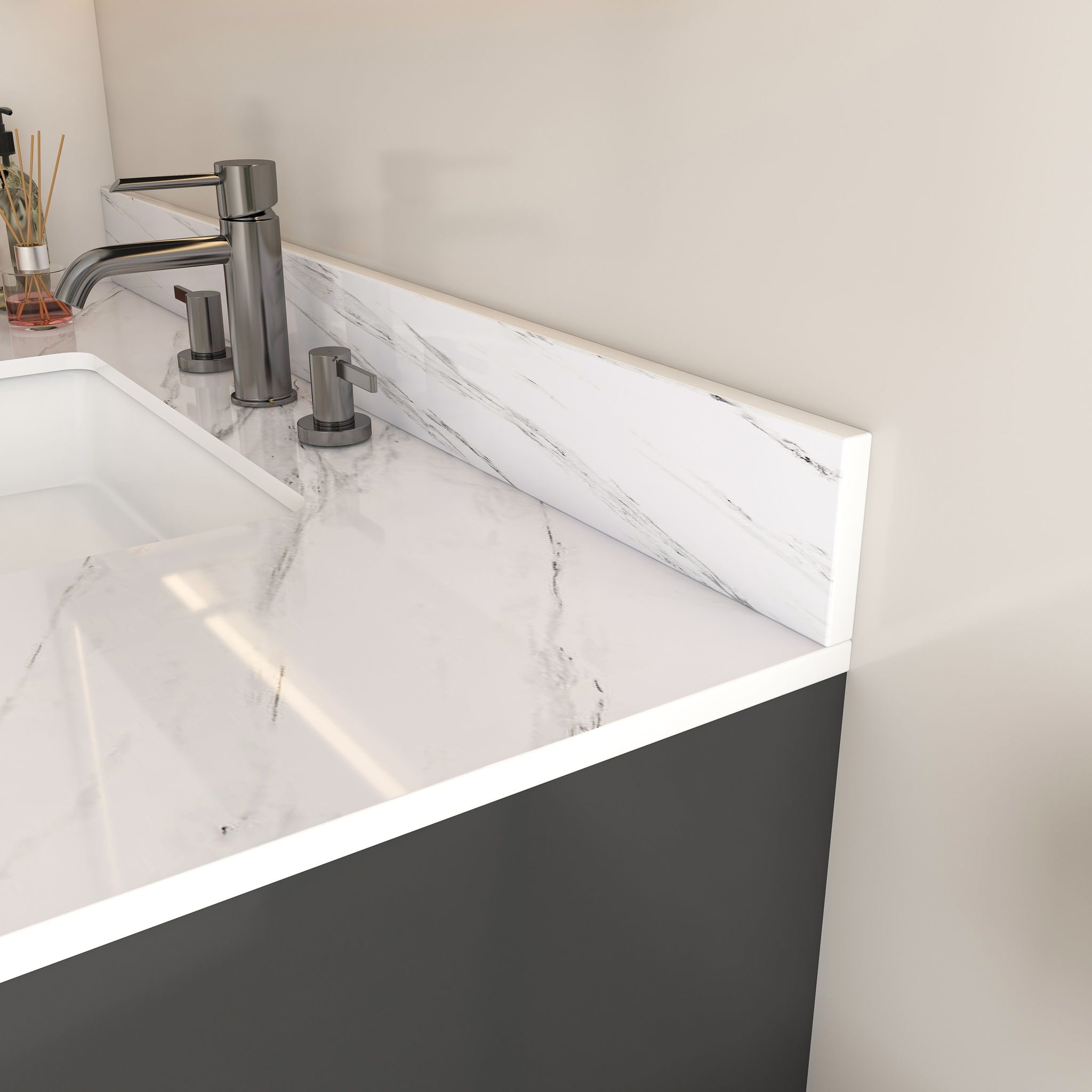 Bianco Carrara Venato Elegant Marble Vanity Top, Bathroom Vanity With Undermount Sink, Sintered Stone