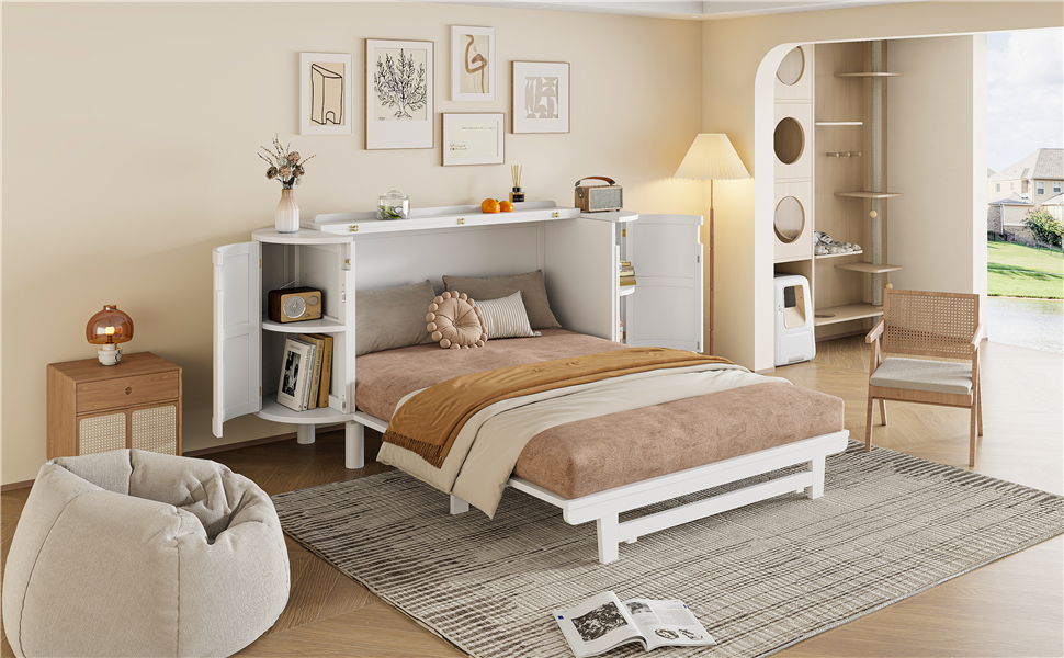 Murphy Bed With Hidden Storage & Modern Woven Design