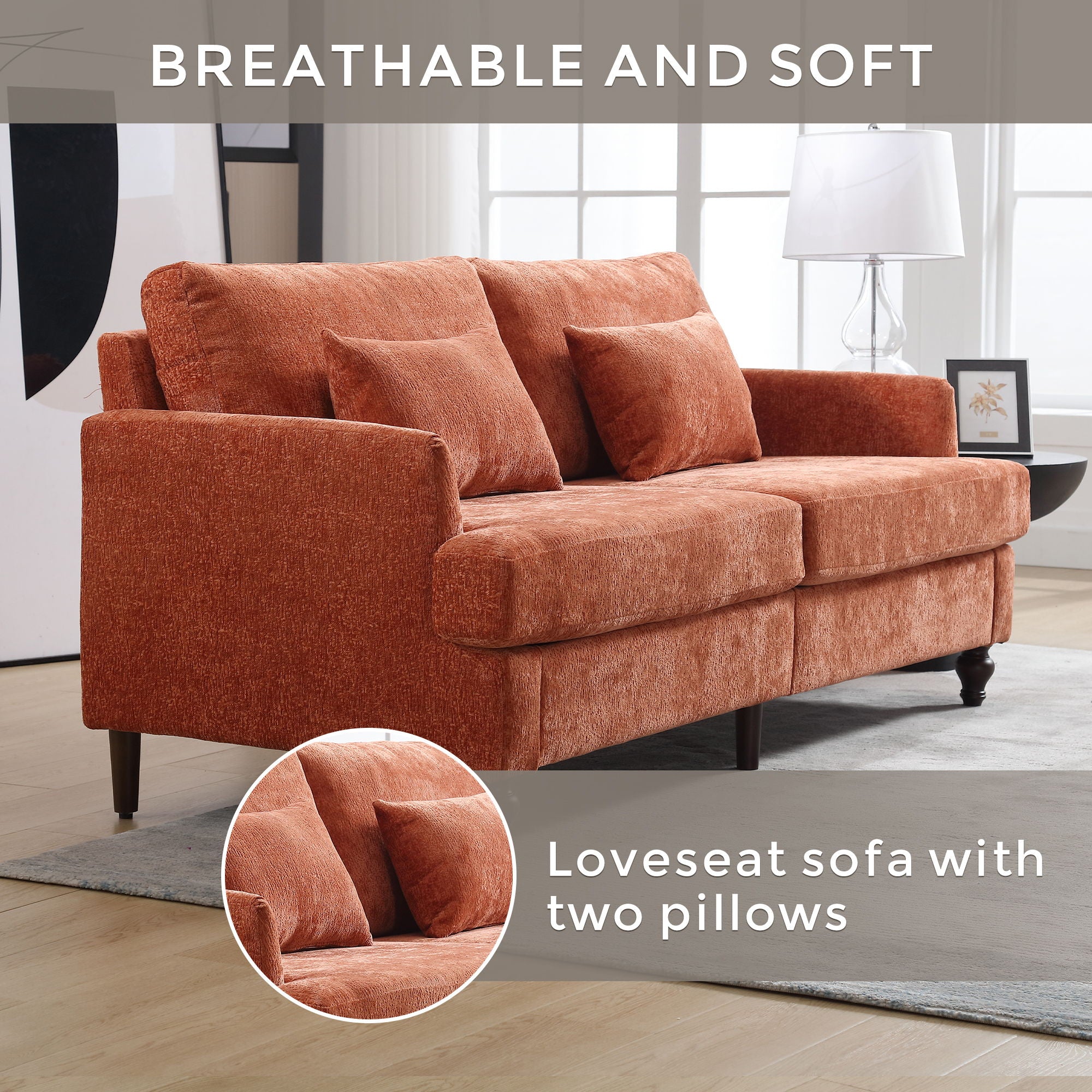 Mid Century Modern Chenille Fabric Loveseat Sofa, 2 Seat Upholstered Couch