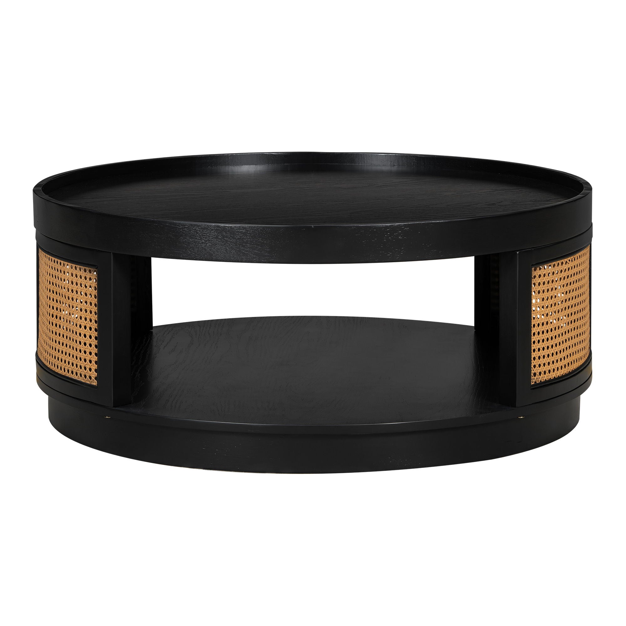 Round Cane Coffee Table With Rattan Side