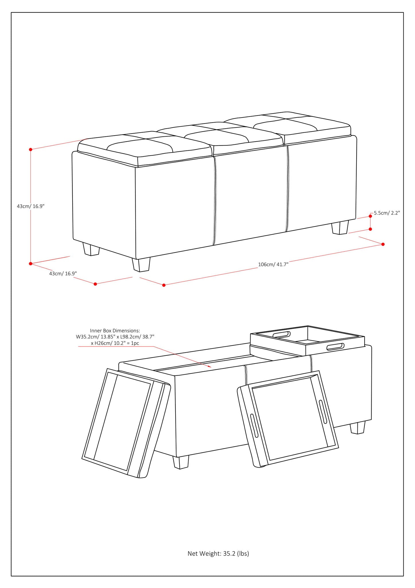 Avalon - Storage Ottoman - Distressed Brown - Best Buy Furniture