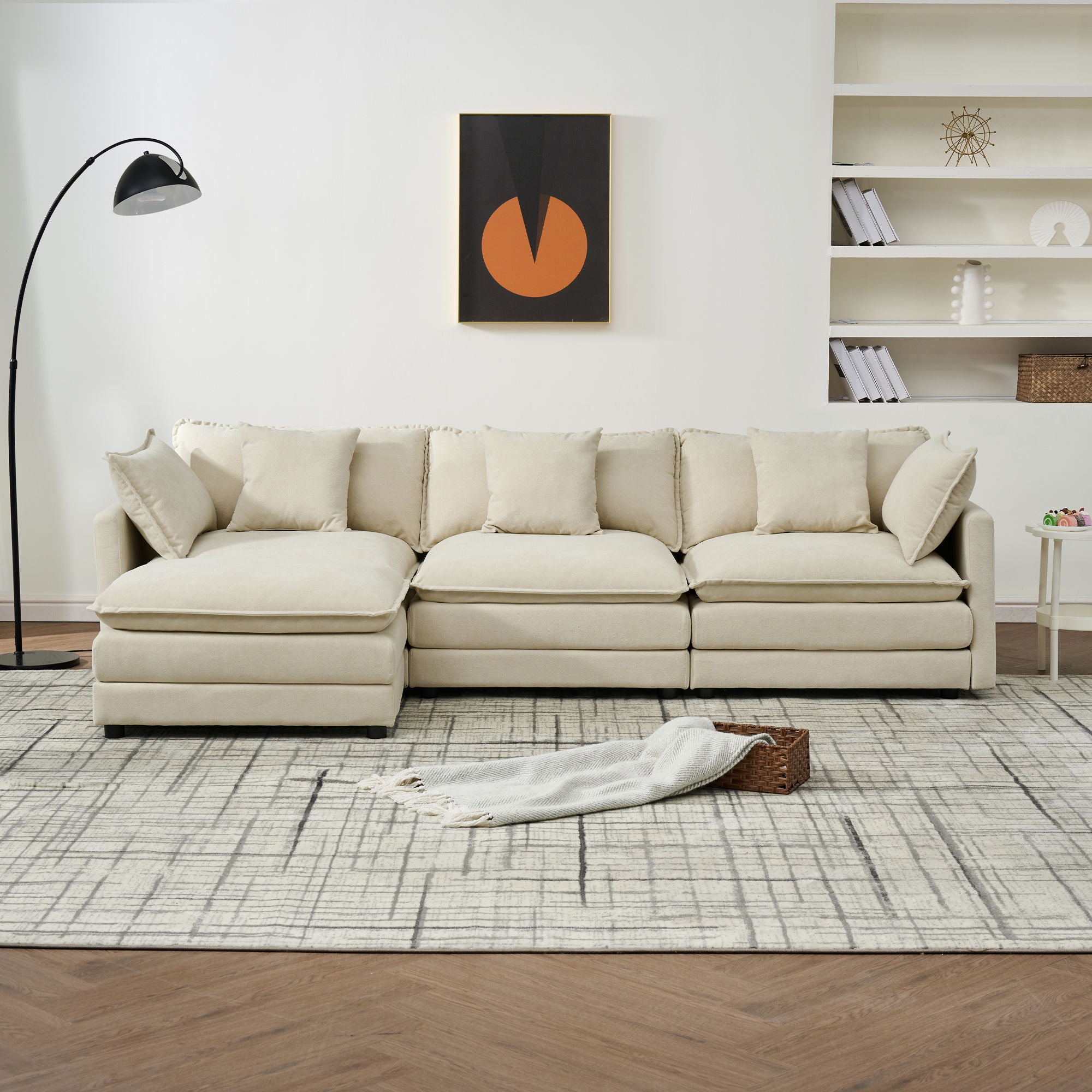 Modular Ottoman Style Deep Seat Sofa With Cushions