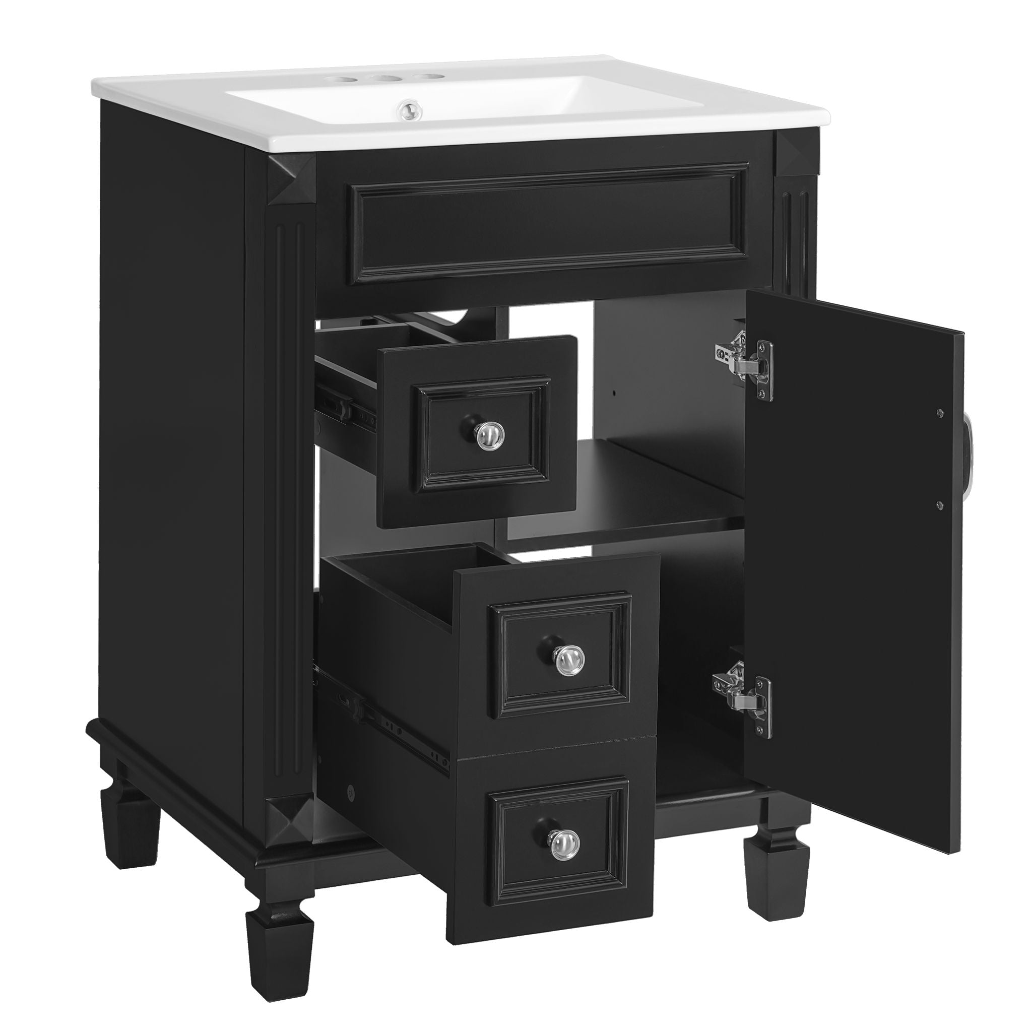 Bathroom Vanity With Sink, Compact Cabinet & 2 Drawers And Adjustable Shelf