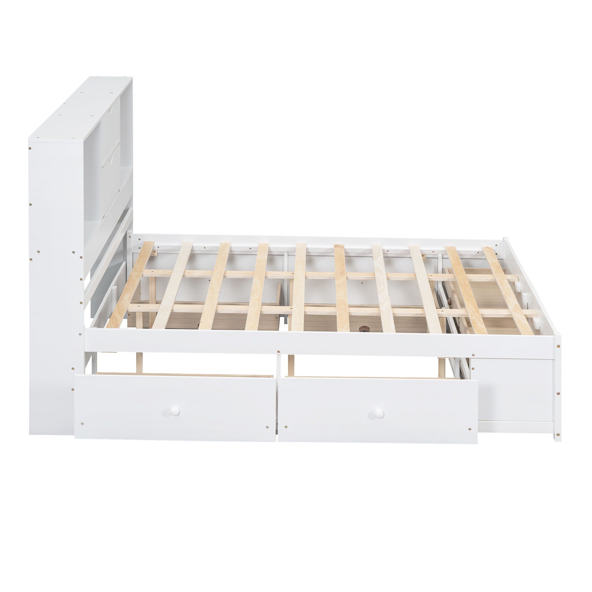 Queen Size Platform Bed With Storage Headboard And 8 Drawers - Gray