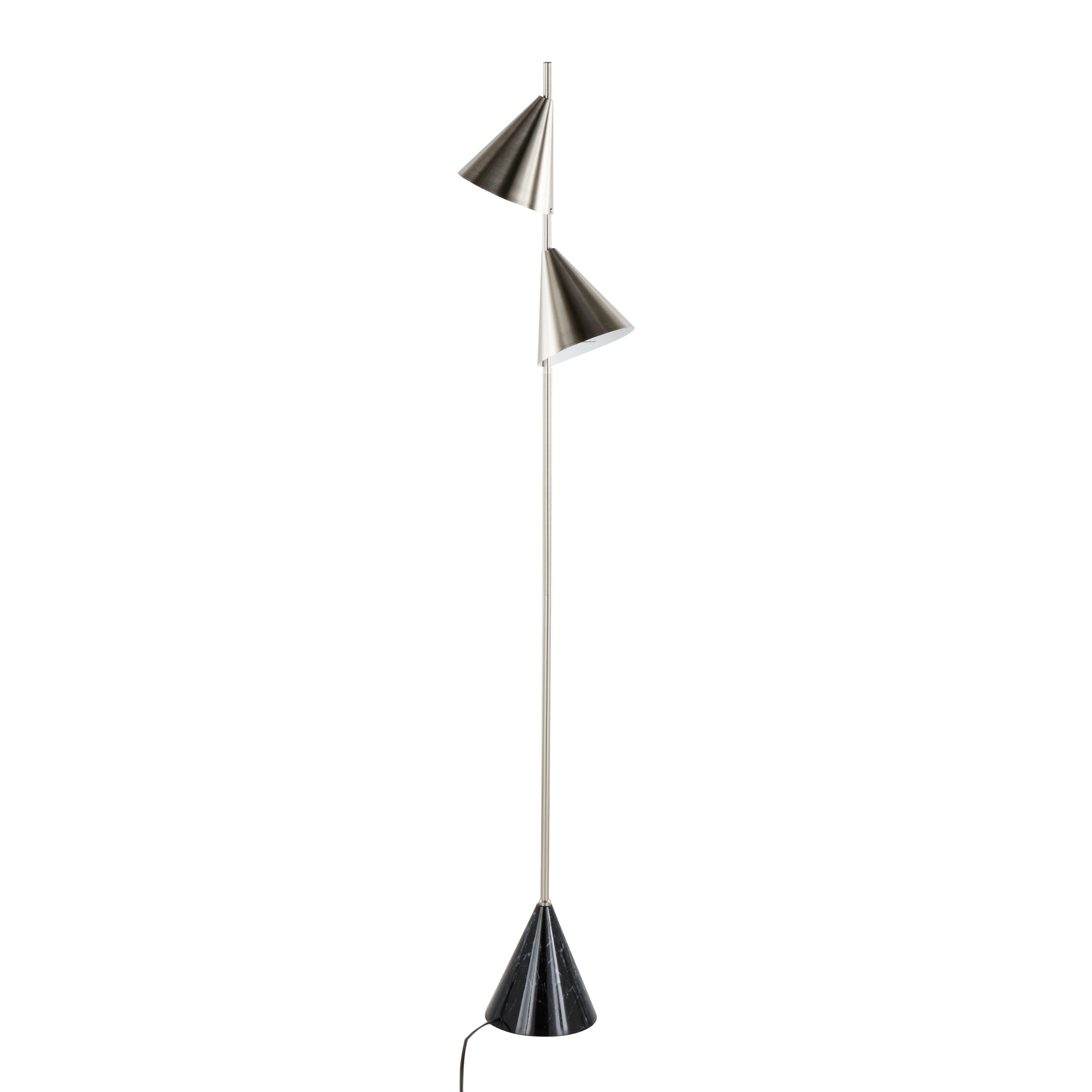 Cone 65' Contemporary Metal Floor Lamp in Plated Nickel with Black Faux Marble Base