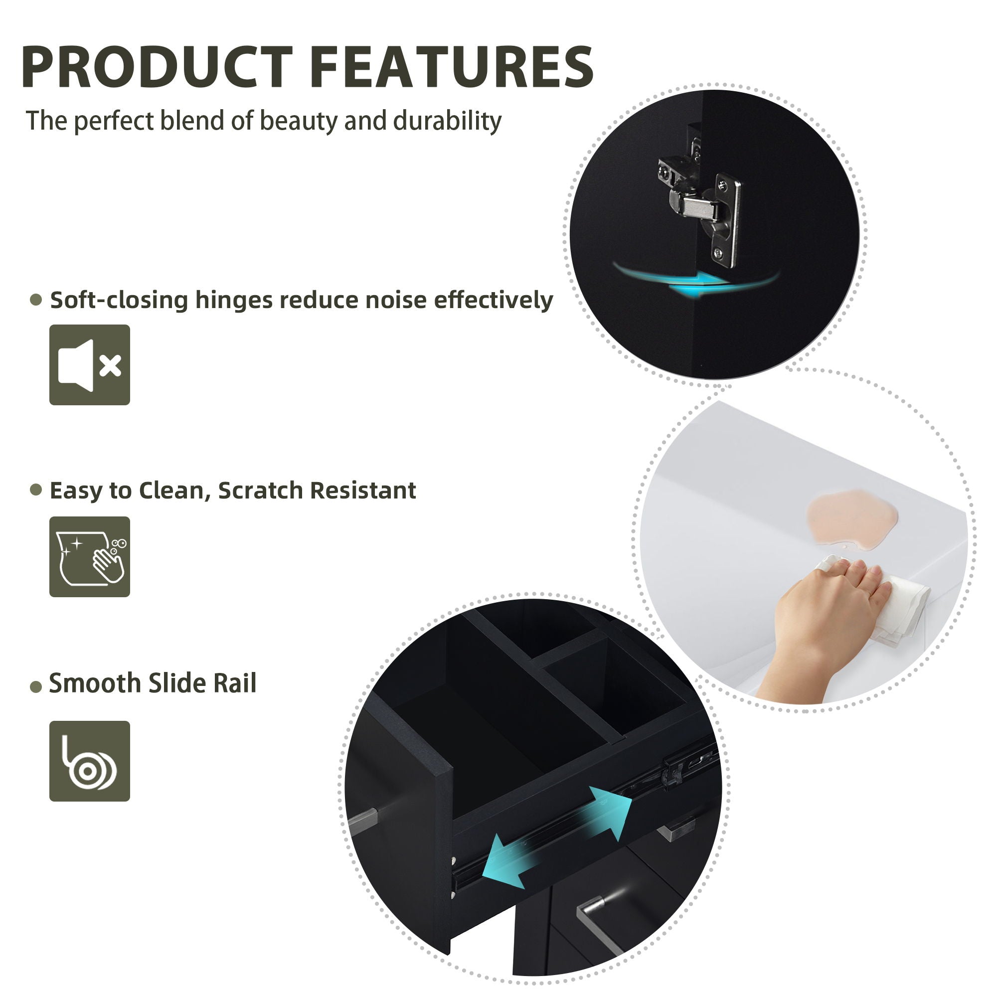 Modern Bathroom Vanity With Ceramic Sink, Freestanding Set With Drawers And Soft-Closing Doors