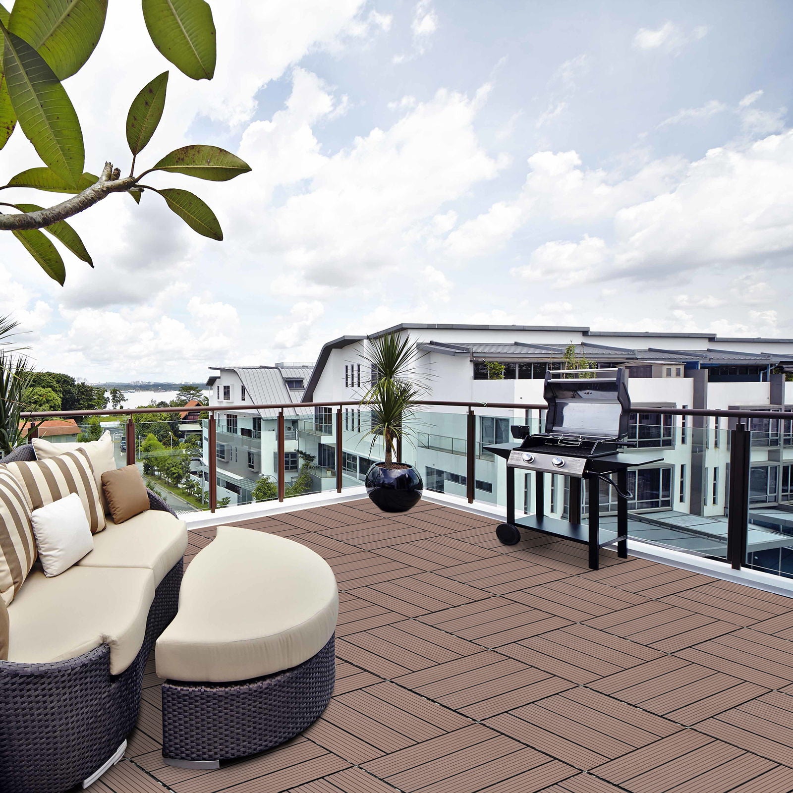 Wood Plastic Composite Deck Tiles, Sustainable Composite Decking Resist Rust, Water, Weather, Easy To Diy & Maintain