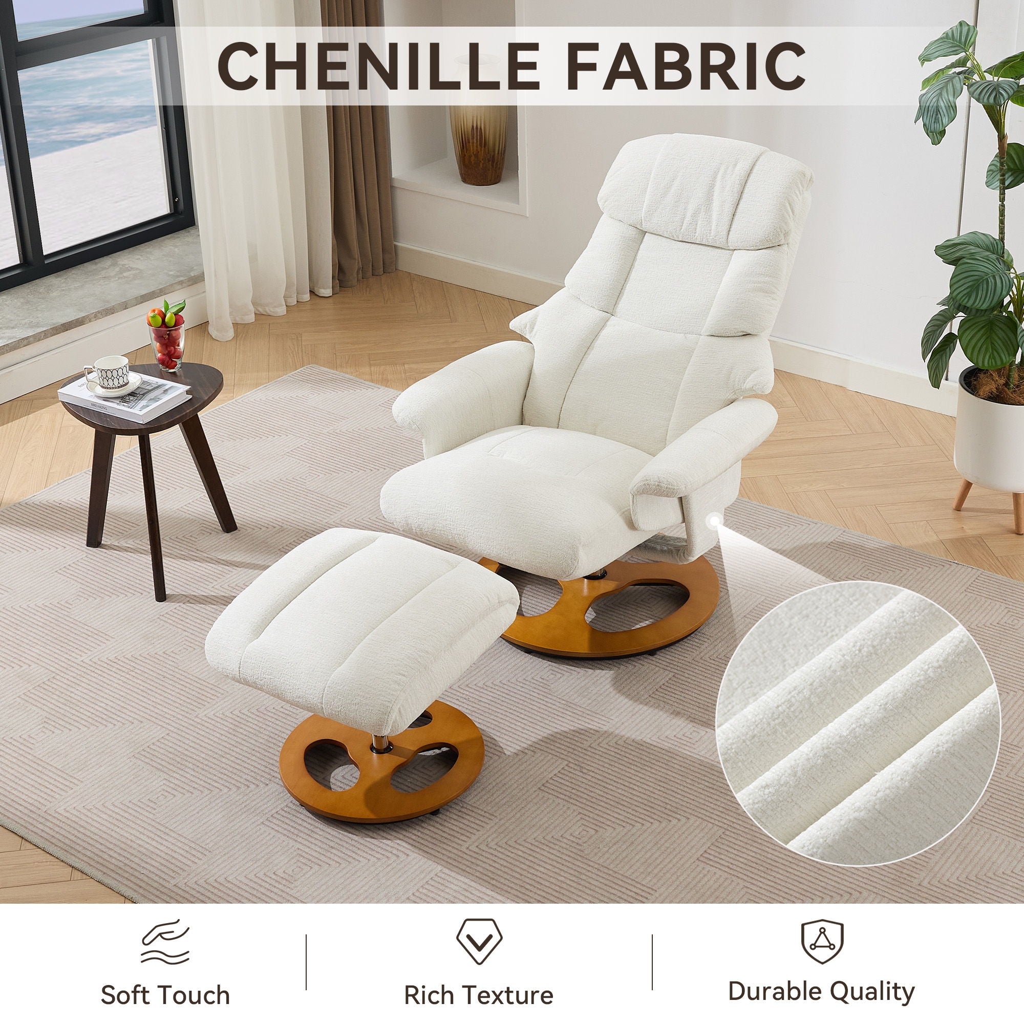 Ergonomic Recliner Chair With Ottoman, Modern 360° Swivel With Footstool