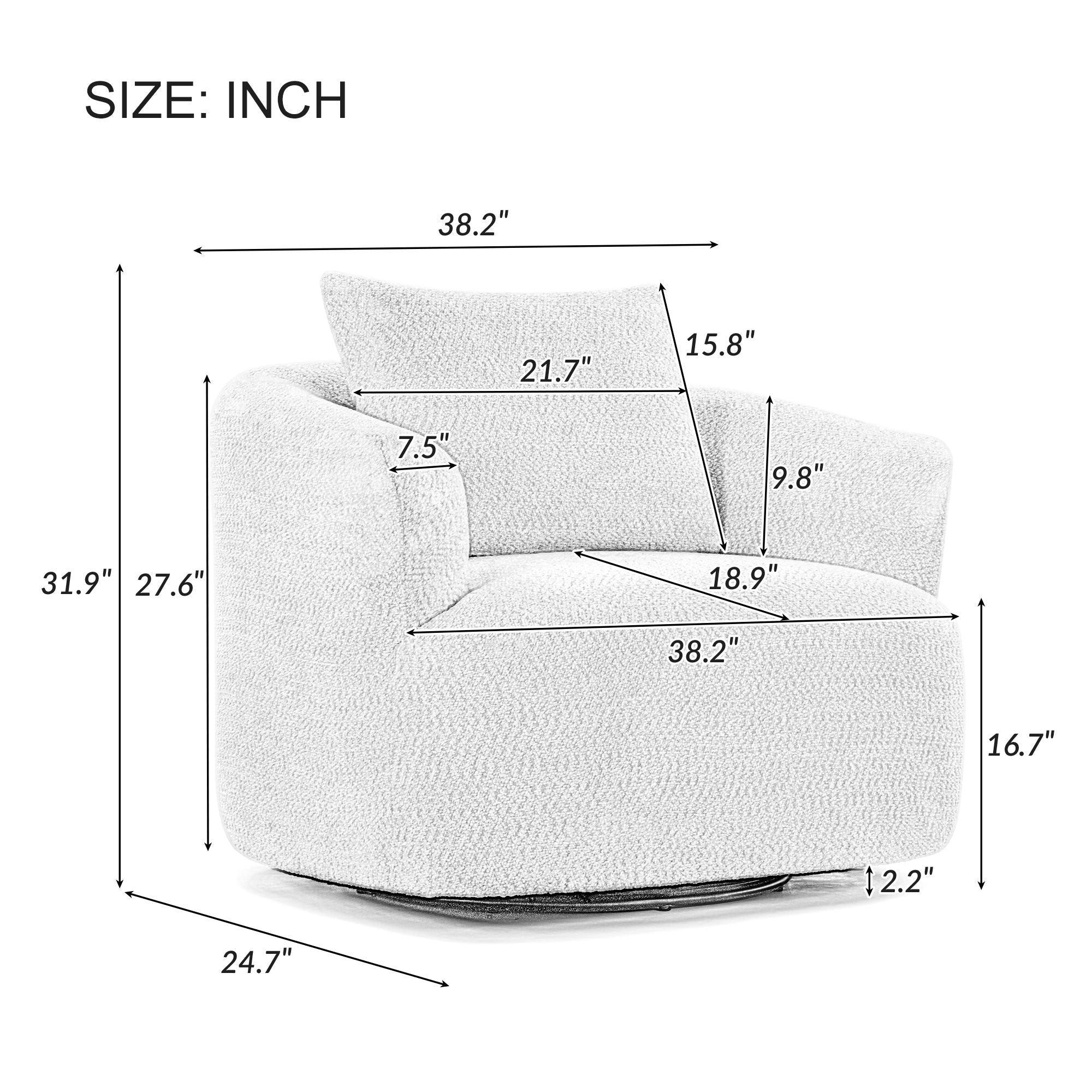 360° Swivel Barrel Sofa Chair With Throw Pillow, Chenille Upholstered Accent Chair