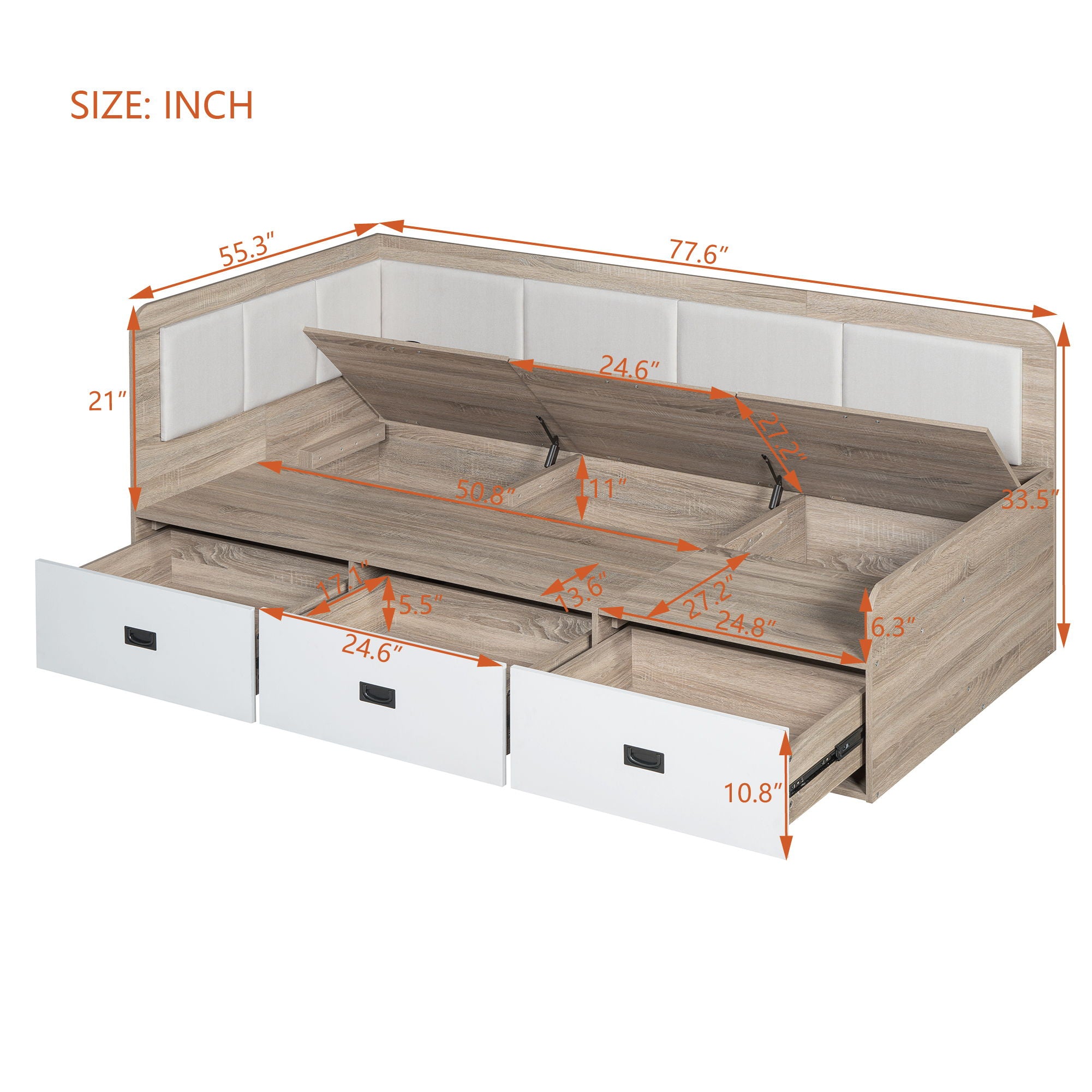 Daybed With 3 Drawers And 3 Storage Compartments