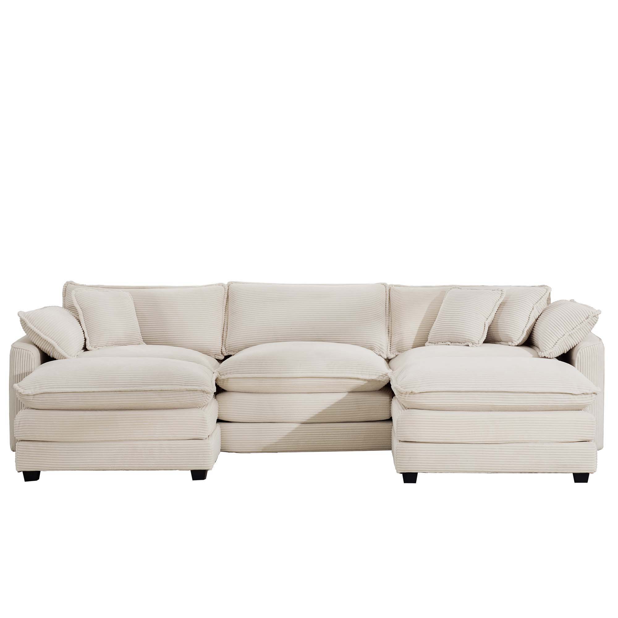 Modern Oversized Modular Cushion Sofa With Ottoman, Low Back, Deep Seating Sofa Set