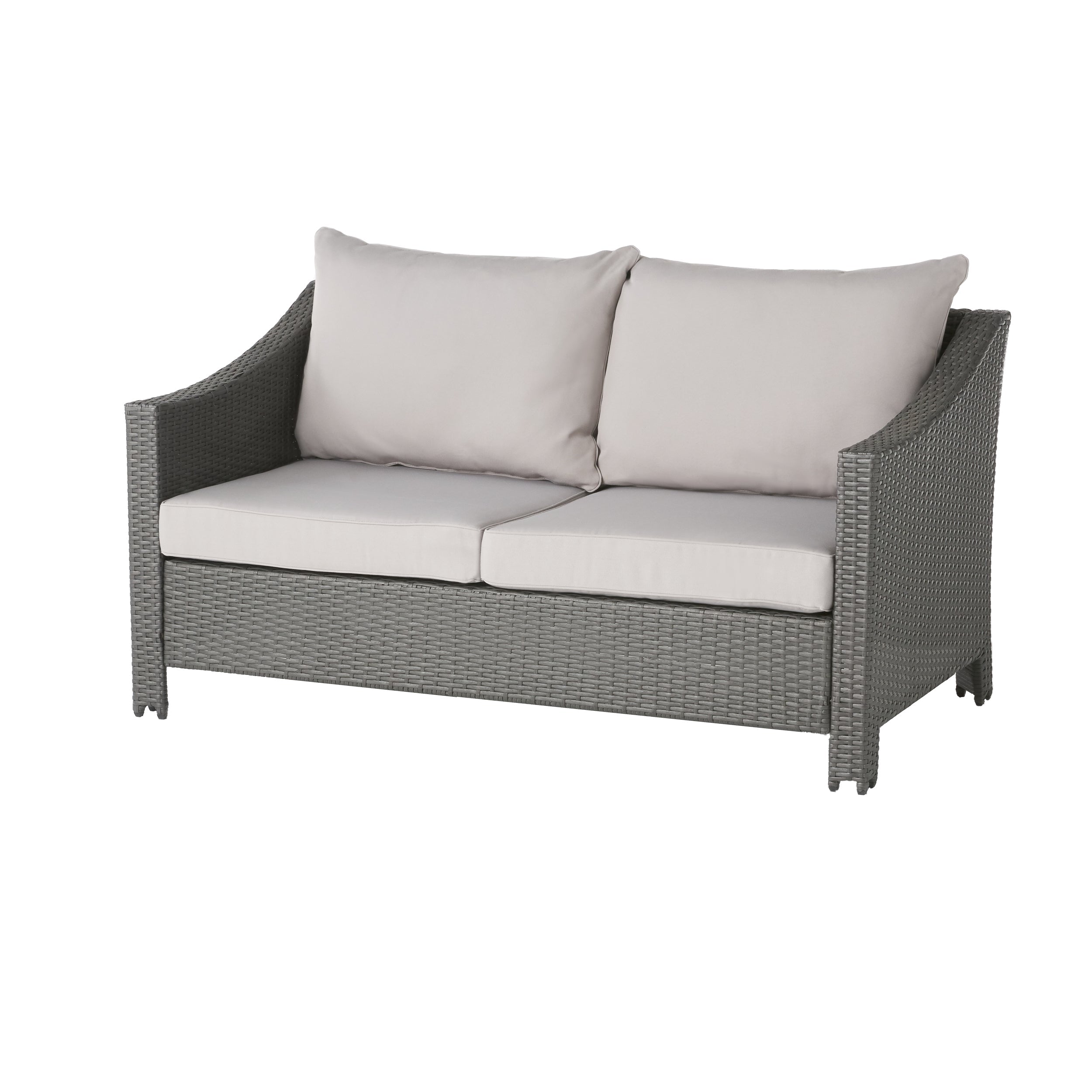 Contemporary ANTIBES Loveseat & Table Set Outdoor Grey PE Rattan Iron Waterproof Fabric