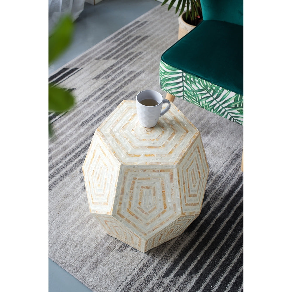 18x18x21" Hexagonal Capes Capiz Stool Cream/Yellow
