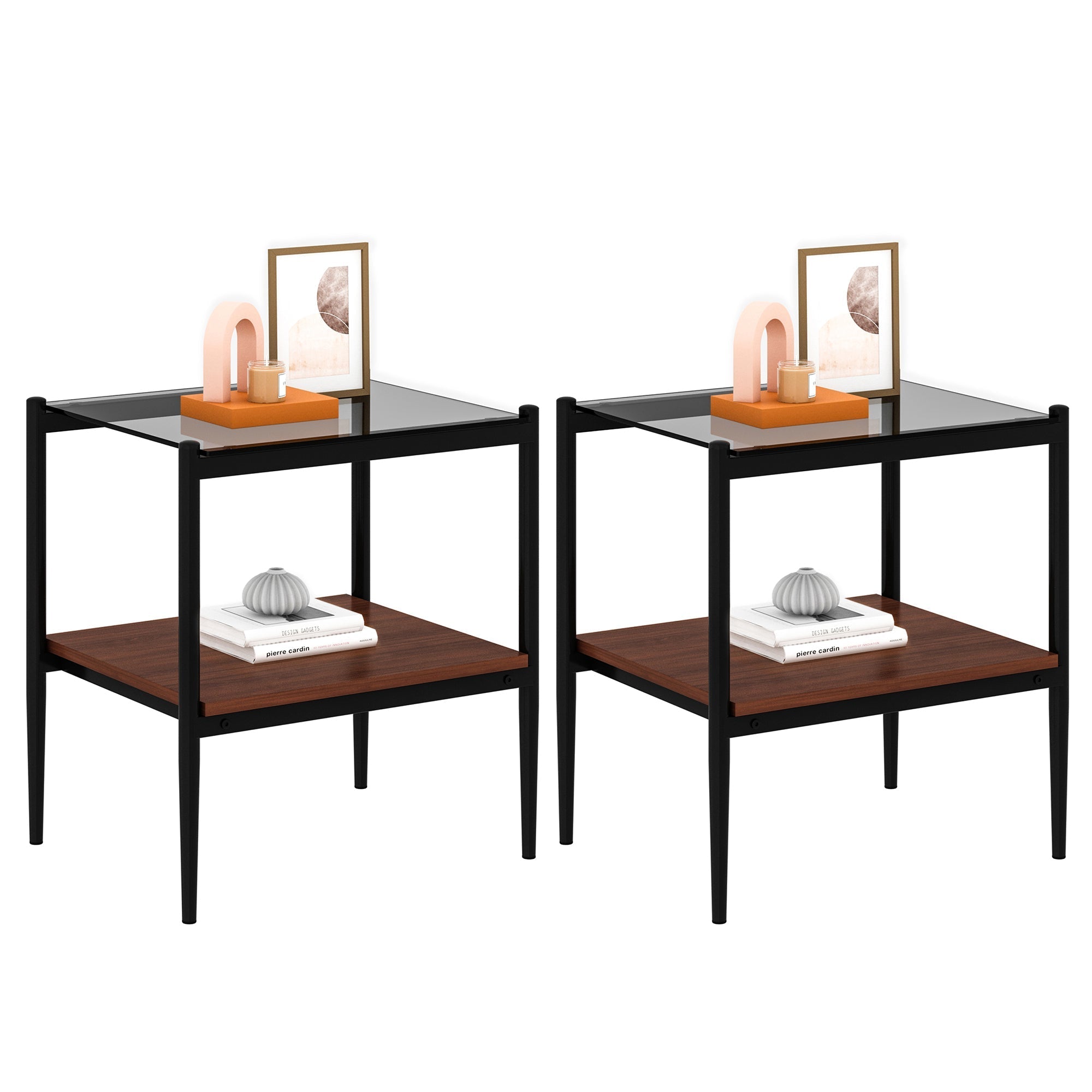 Set of 2 Rectangle End Table Gray Glass