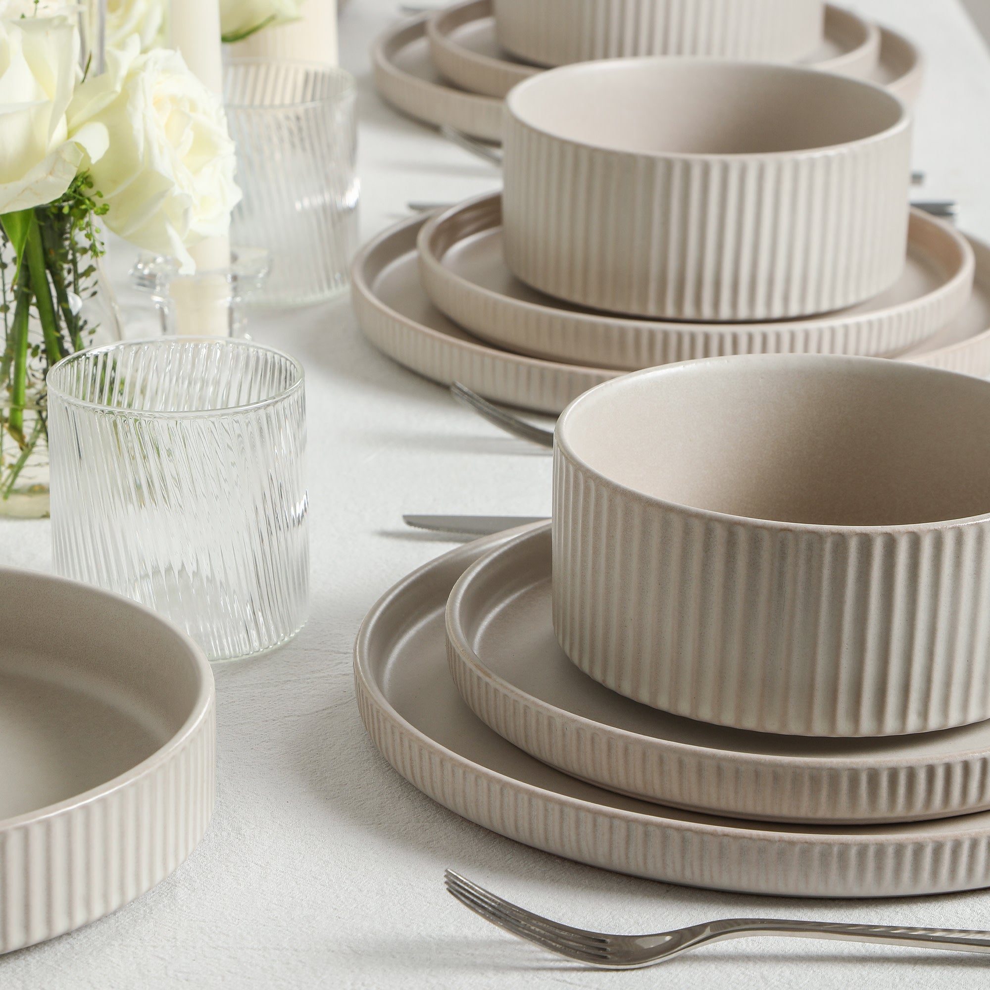Haven Stoneware, Borosilicate Glass Dinnerware Set - Beige