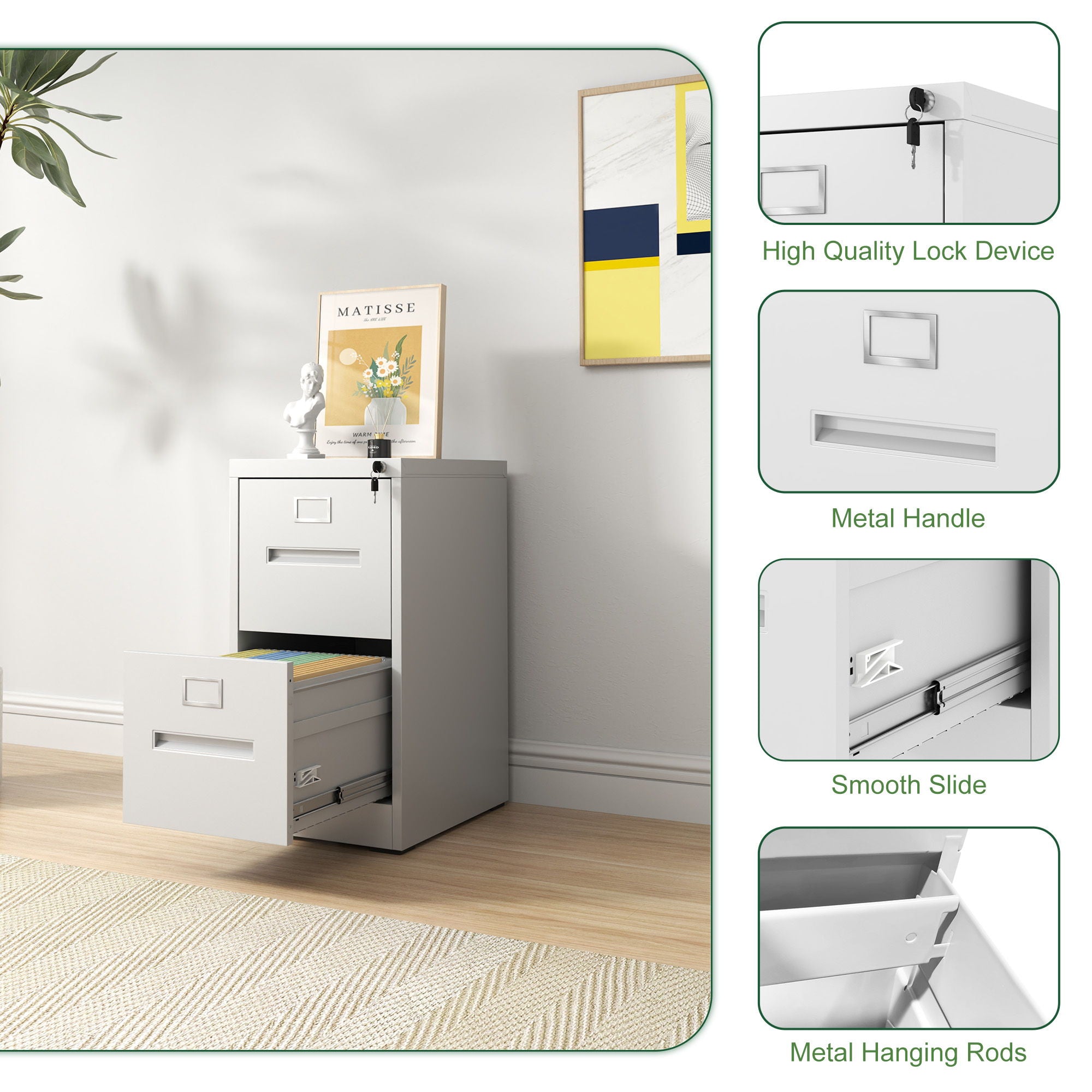Premium Drawer File Cabinet With Lock, Metal Vertical Design, A4 Legal / Letter Size