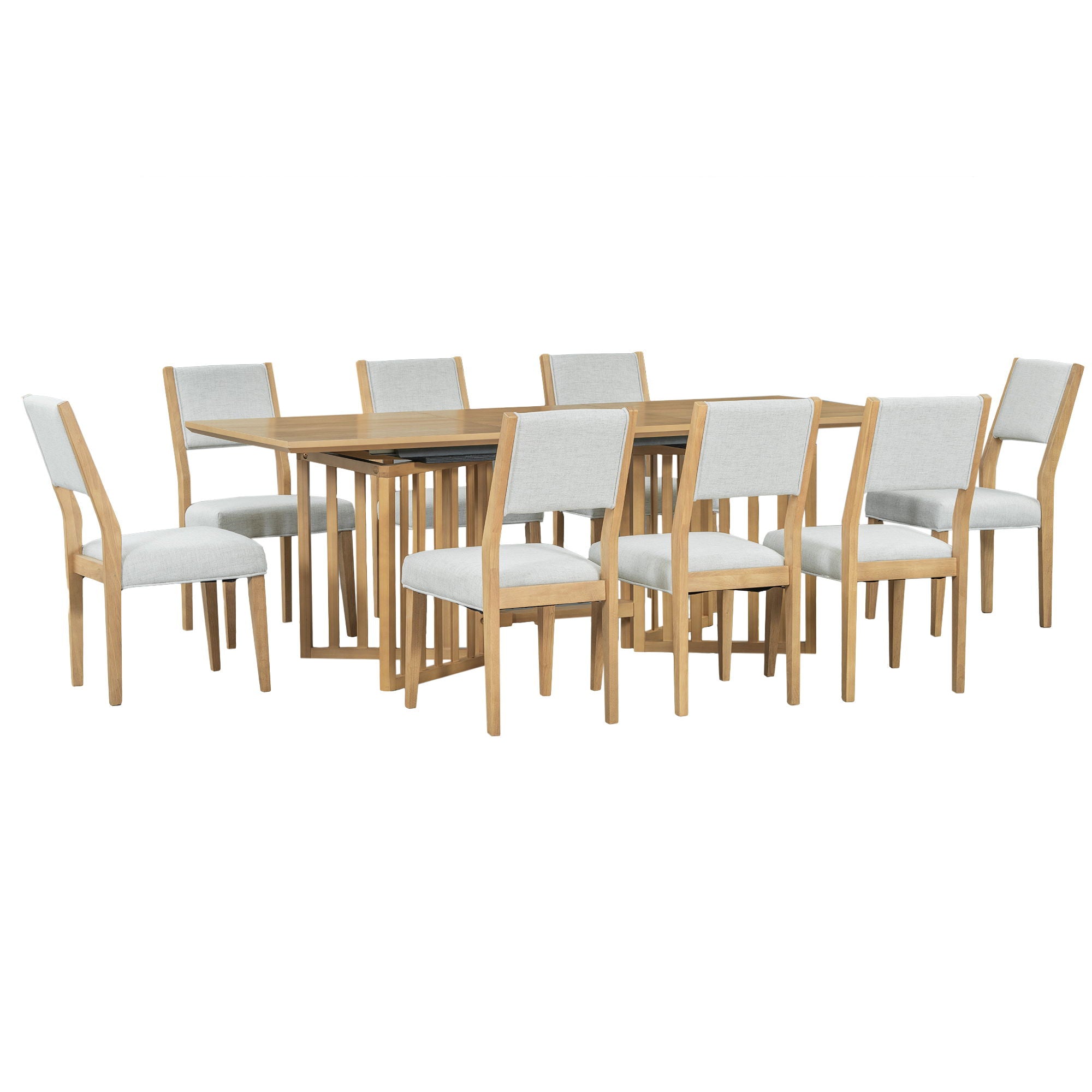 Topmax - 9 Piece Farmhouse Extendable Dining Table Set With 2 Removable Leaves And 8 Upholstered Dining Chairs - Best Buy Furniture