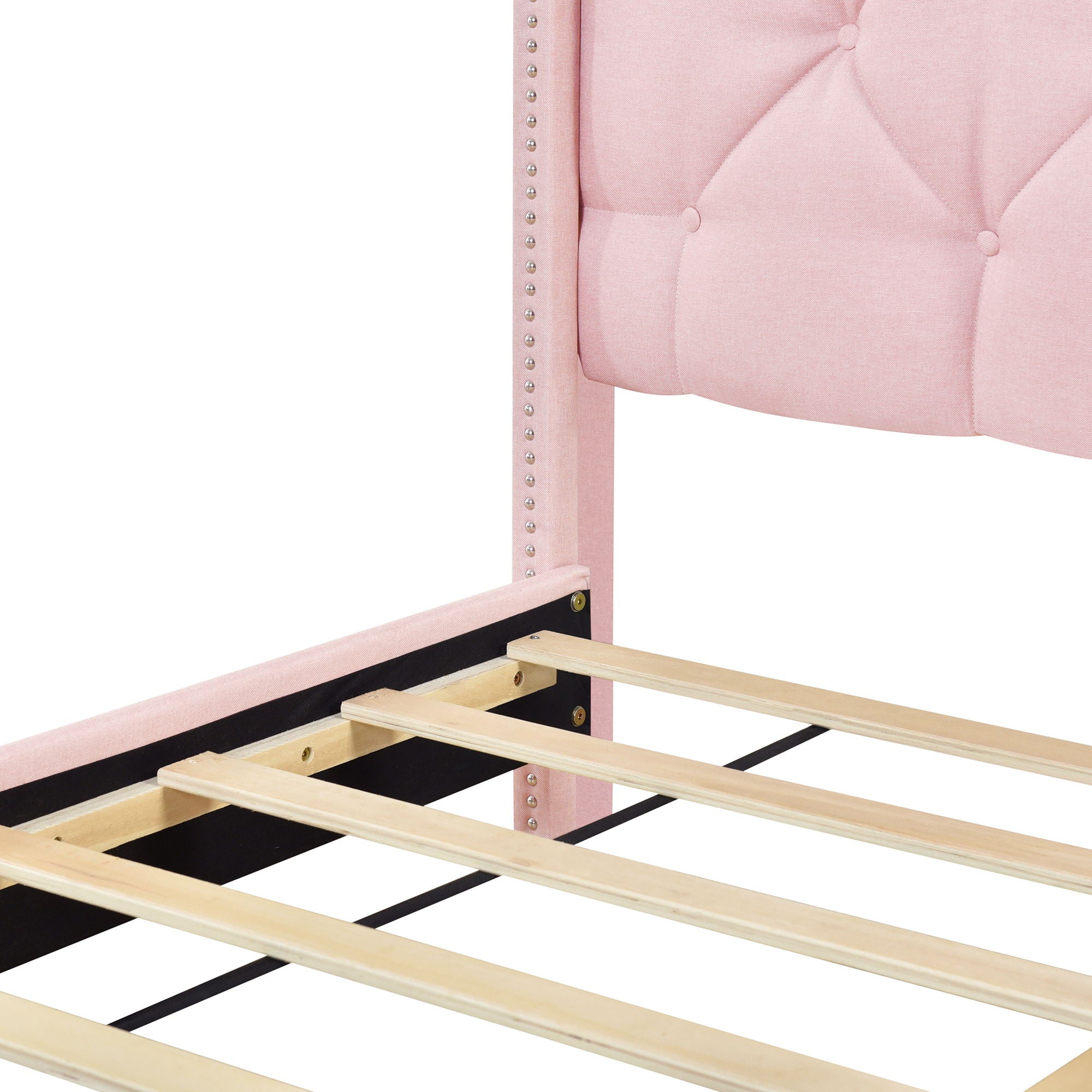 Queen Size Storage Bed Linen Upholstered Platform Bed & Two Drawers - Pink