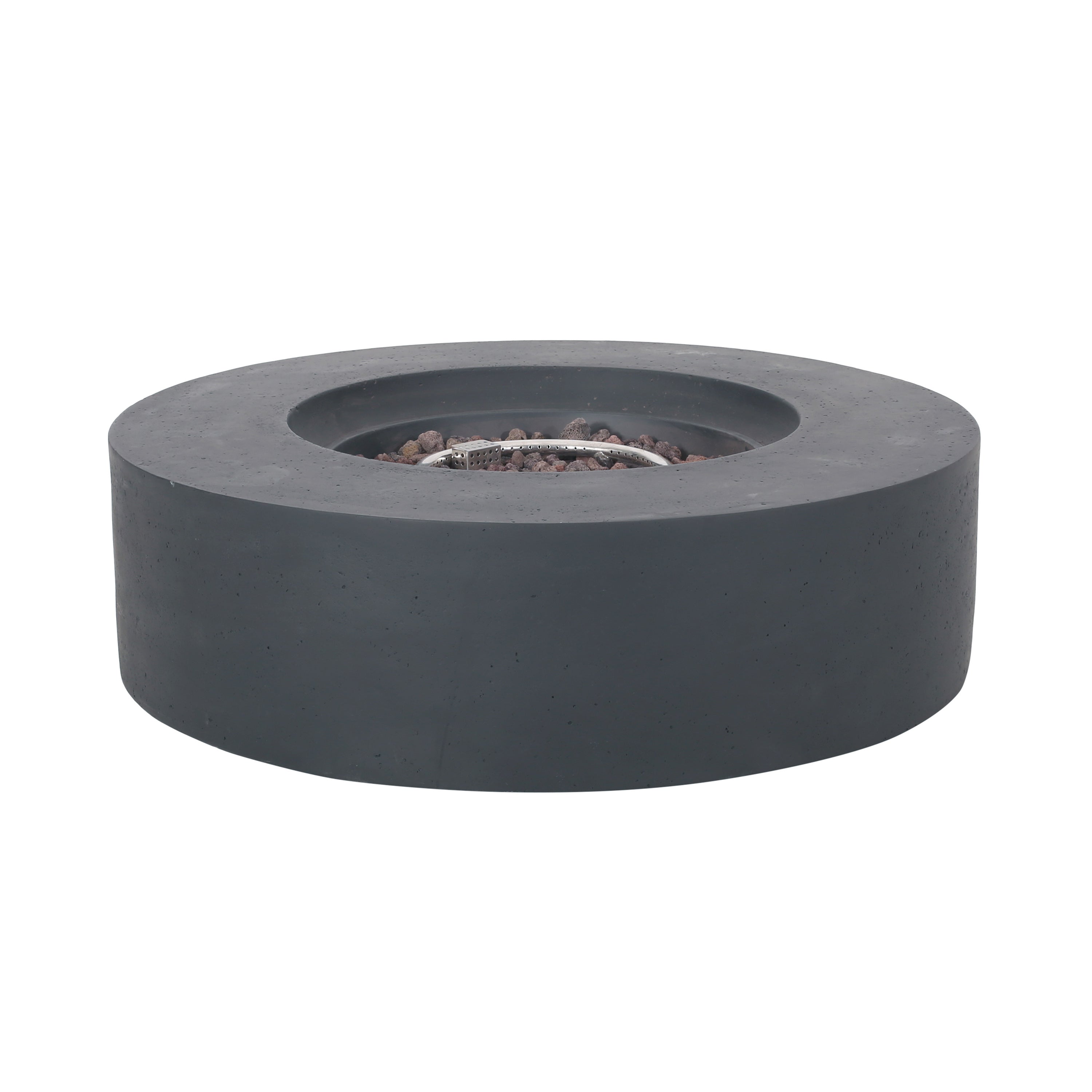 Modern Lightweight Concrete Outdoor Circular Fire Pit 50,000 BTU Dark Gray