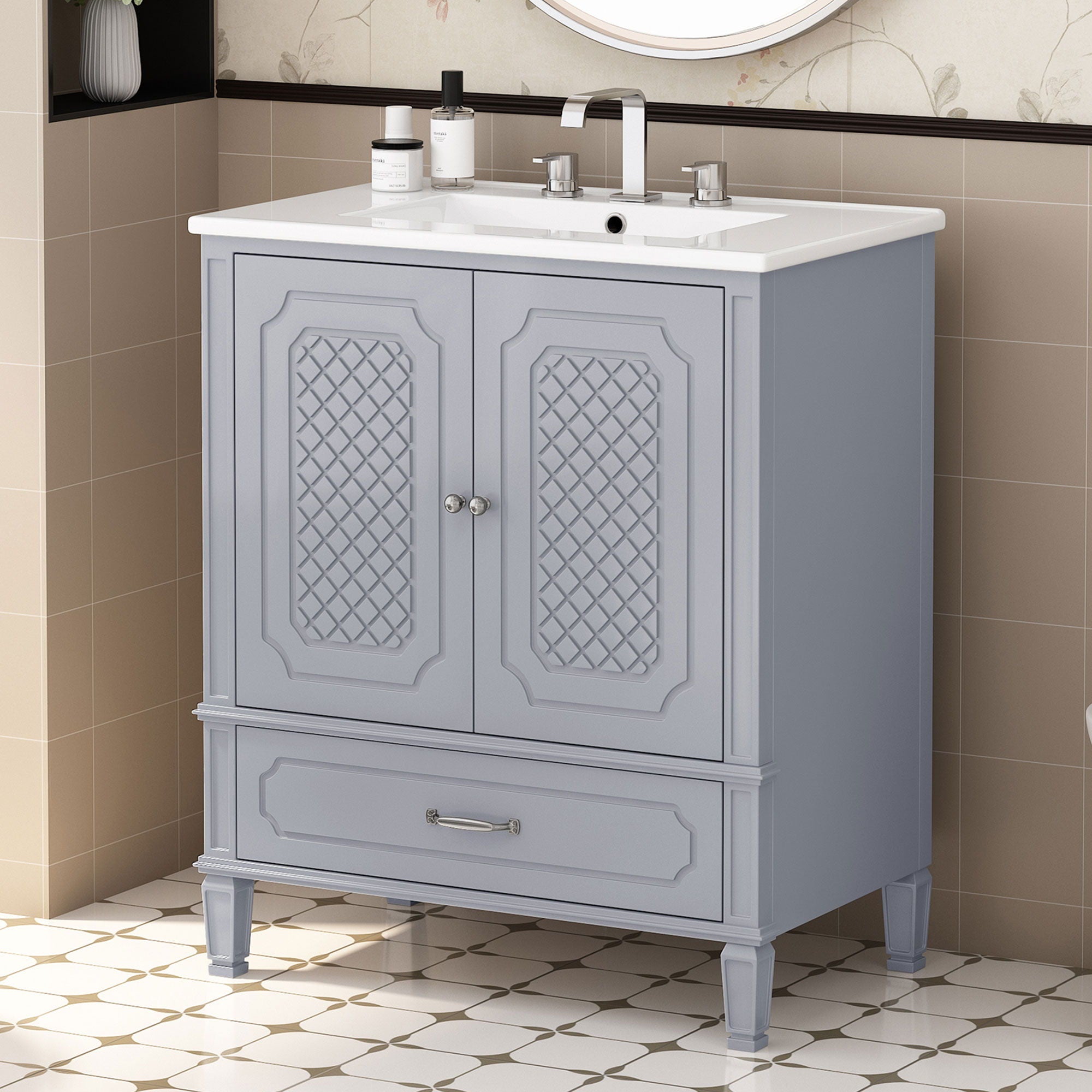 Vintage Style Bathroom Vanity With Sink, Multi Functional Storage, Soft-Closing Door - Best Buy Furniture