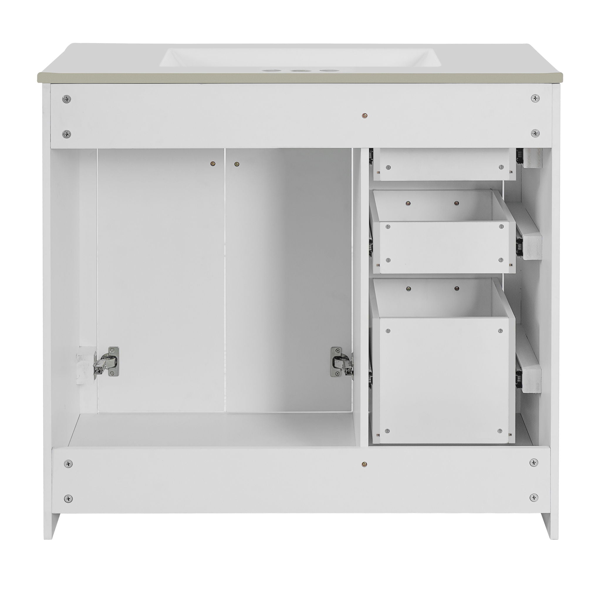 Modern Bathroom Vanity With Ceramic Sink, 6 Drawers & Soft-Close Doors