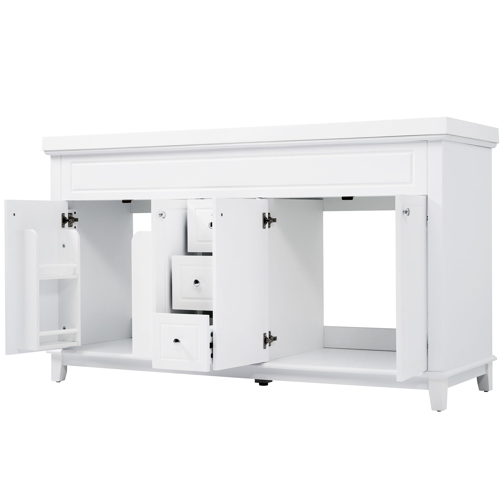 Bathroom Vanity With Double Sinks, 3 Drawers & 4 Doors, Soft Close, All Open Back Design - White