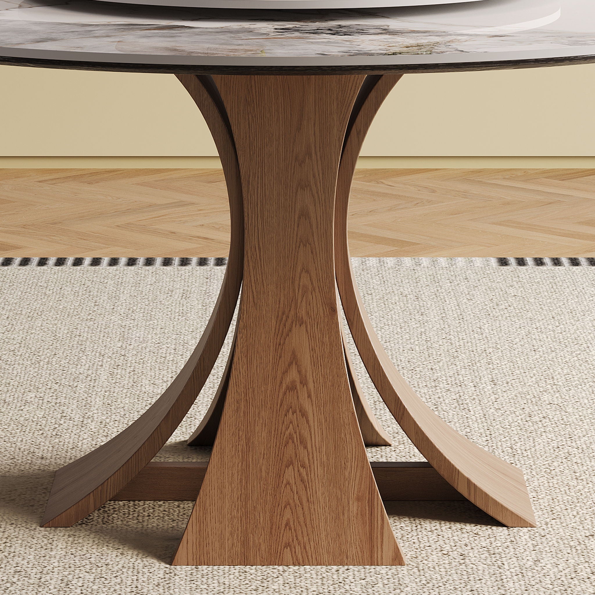 Dining Table Set With Round Turntable, Seats 6 - 8 - White