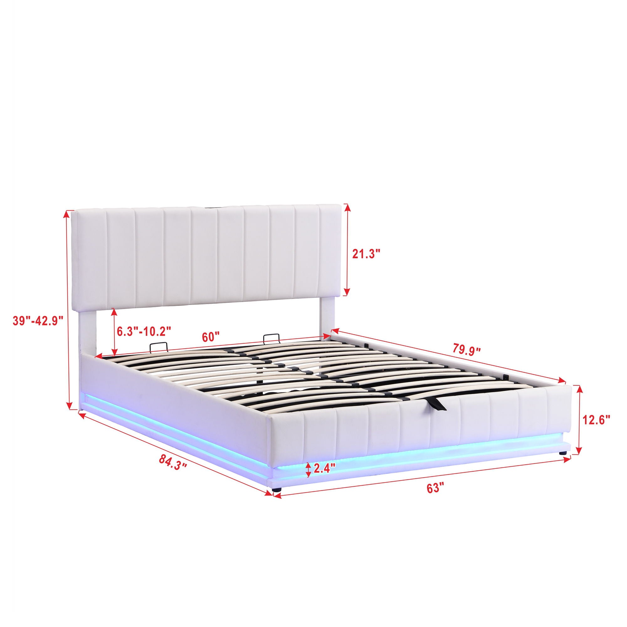 Upholstered Bed With Hydraulic Storage System And LED Light, With Sockets And USB Ports