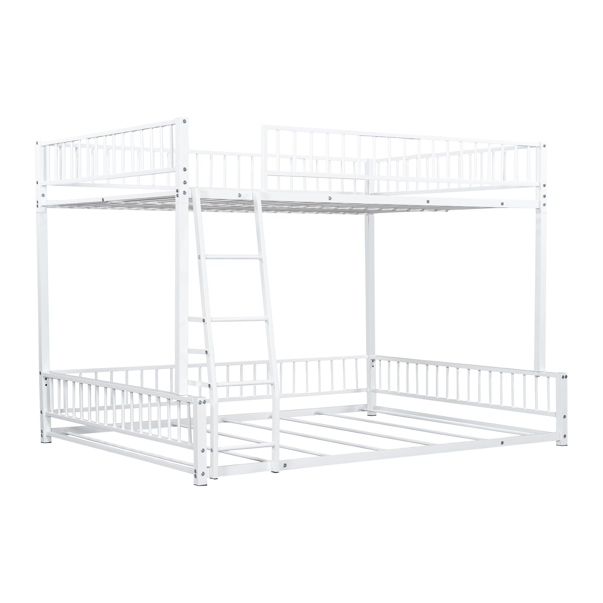 Bunk Bed Frame With Ladder And Safety Guardrails