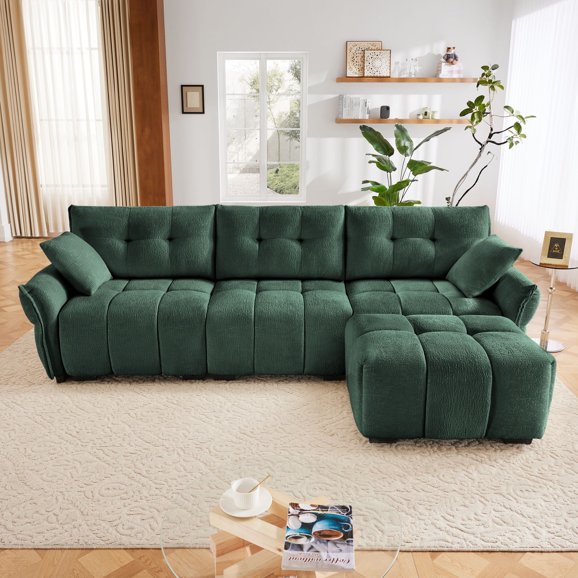 Sofa Set With Ottoman And Pillows, Textured, High Resilience Cushions