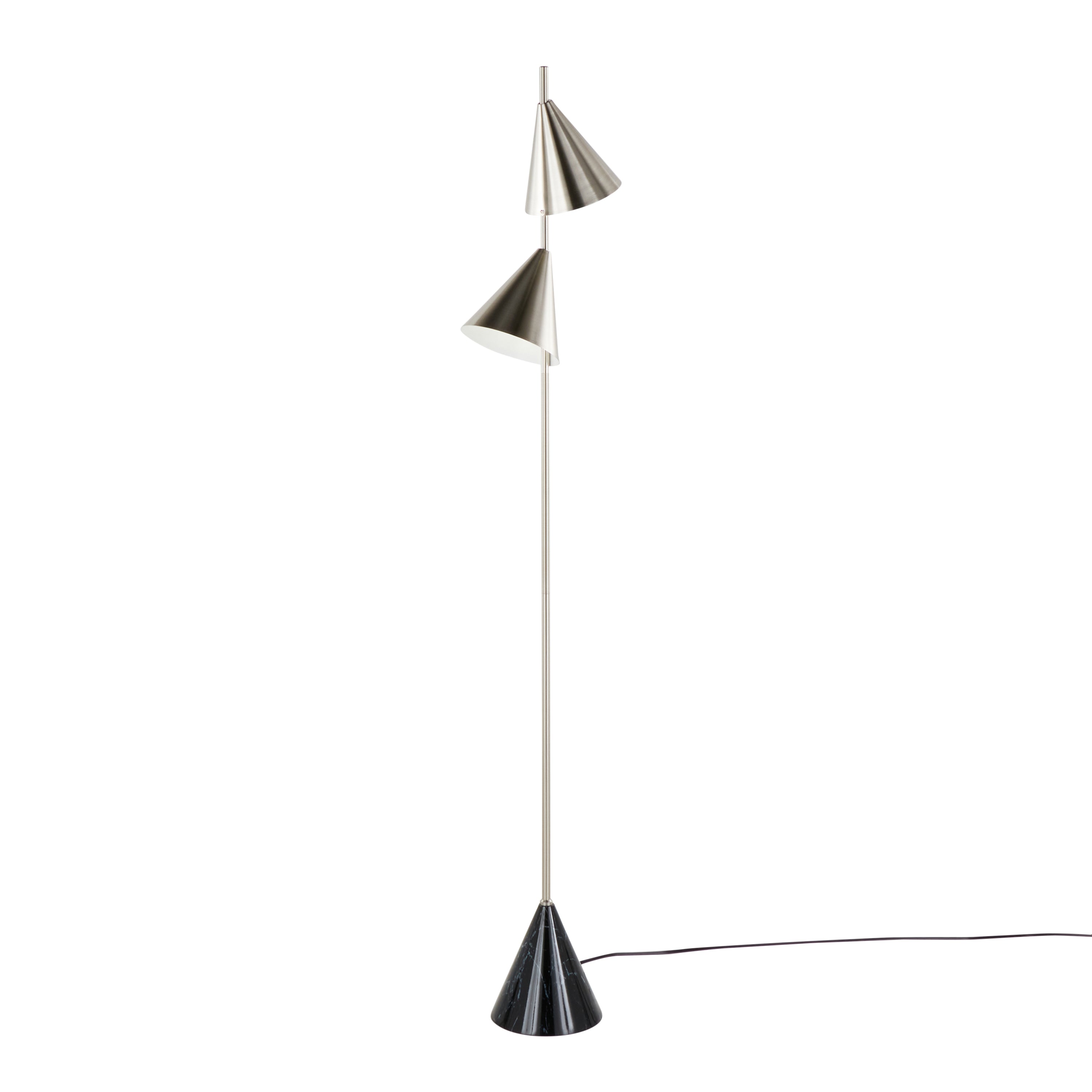 Cone 65' Contemporary Metal Floor Lamp in Plated Nickel with Black Faux Marble Base