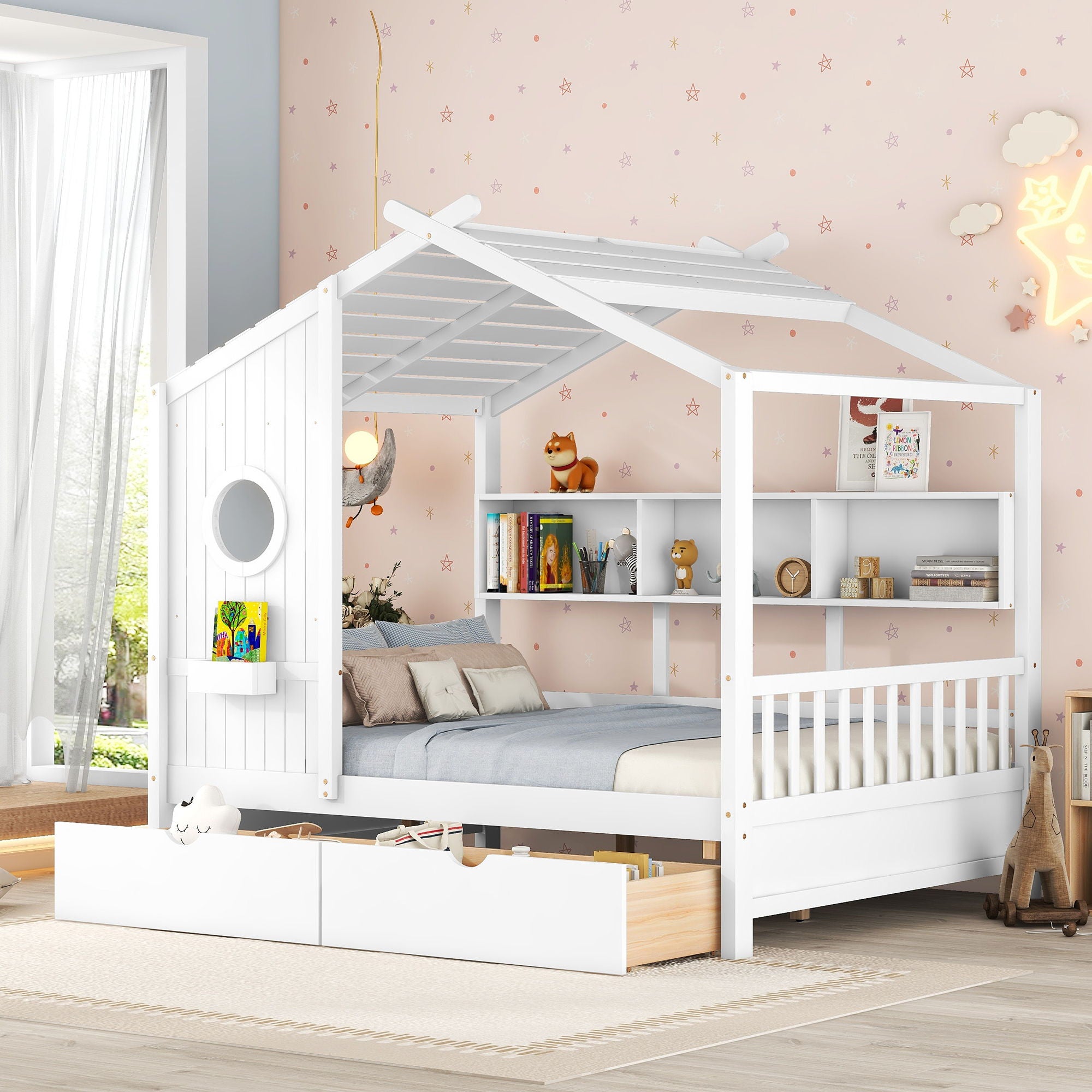 Modern Design House Bed With Storage Shelf