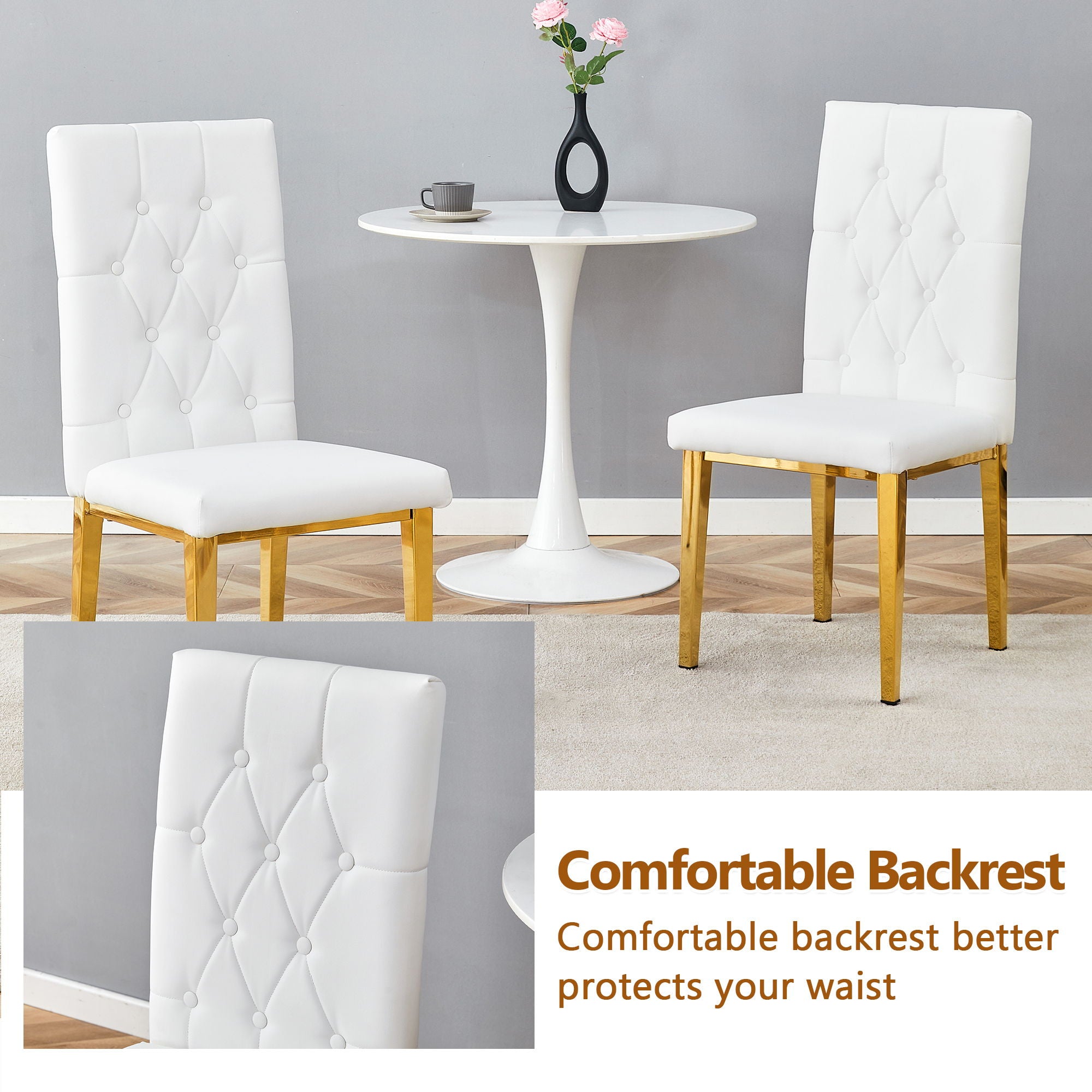 Vintage Style Armless Dining Chairs Set With Grid And Buckle Design